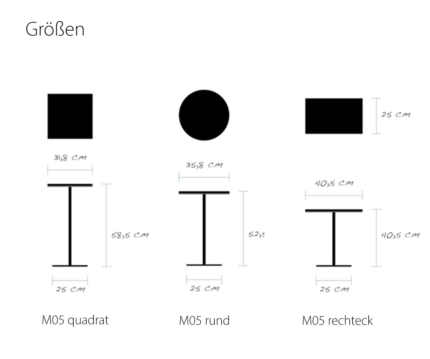 S+ Table d'appoint M5 avec plateau amovible Dimensions