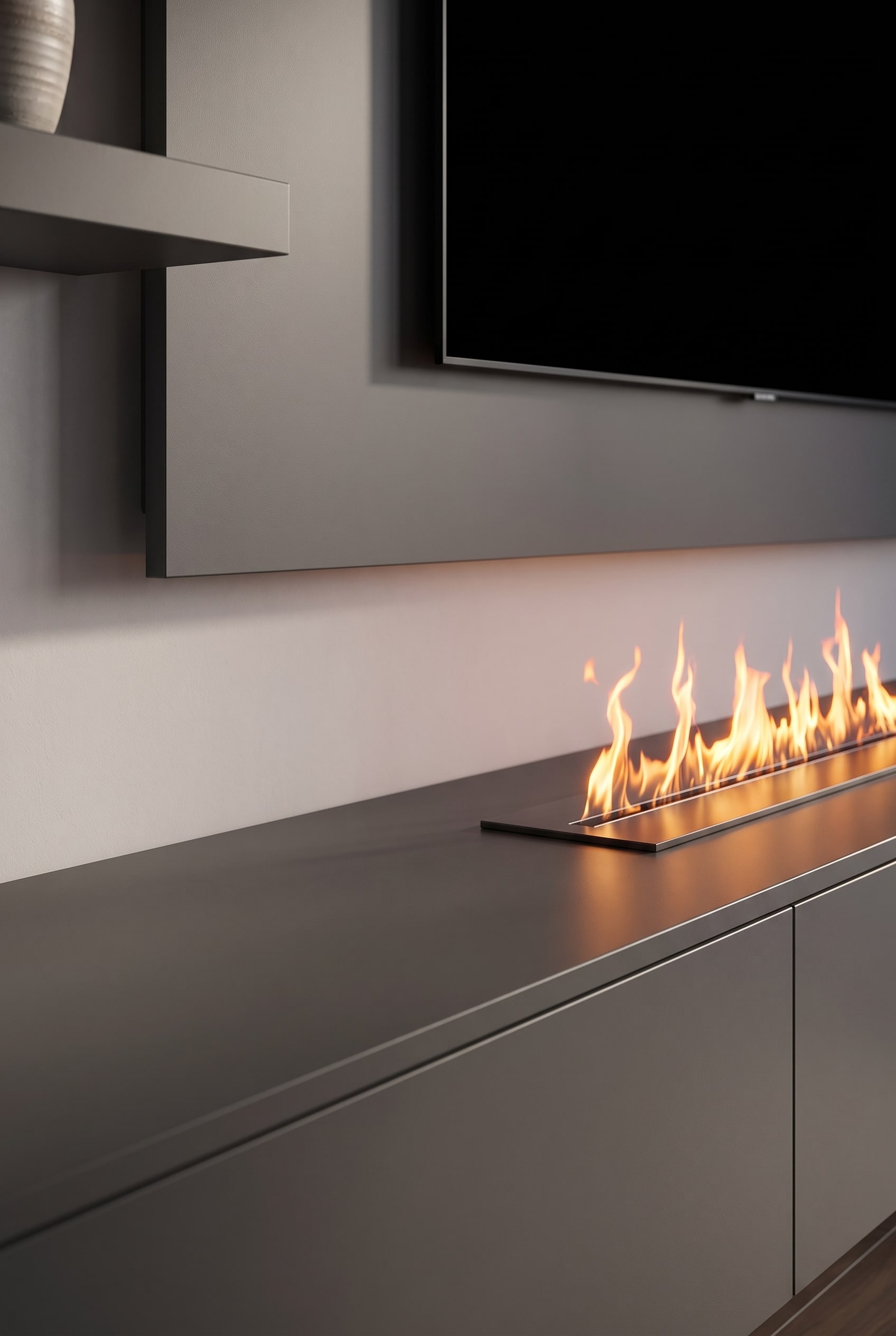 Surface mate gris anthracite du meuble bas en gros plan