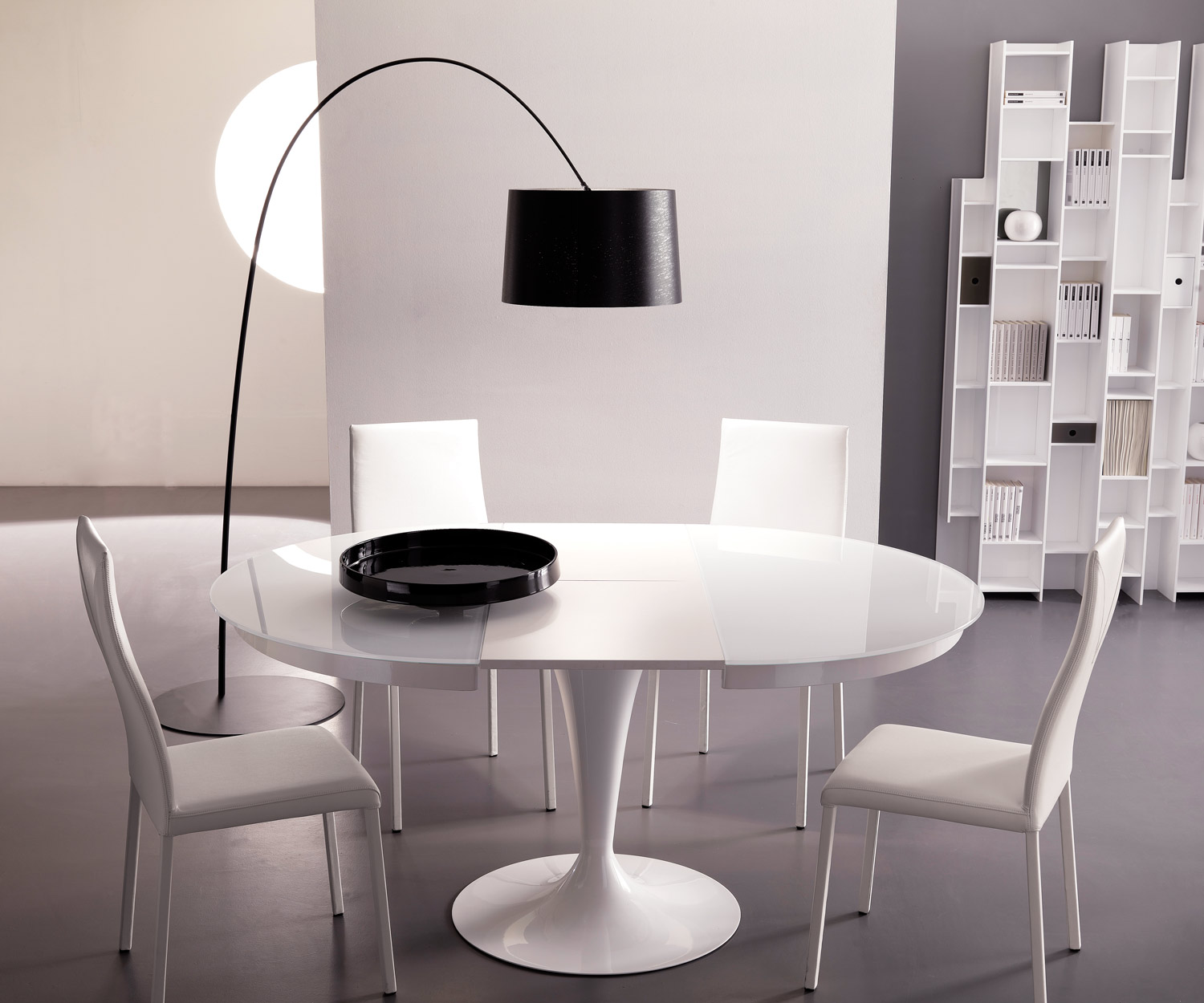 Moderne Ozzio Table ronde Eclipse Blanc Verre à rallonges Moderne Ozzio Table ronde Eclipse Blanc Verre à rallonges