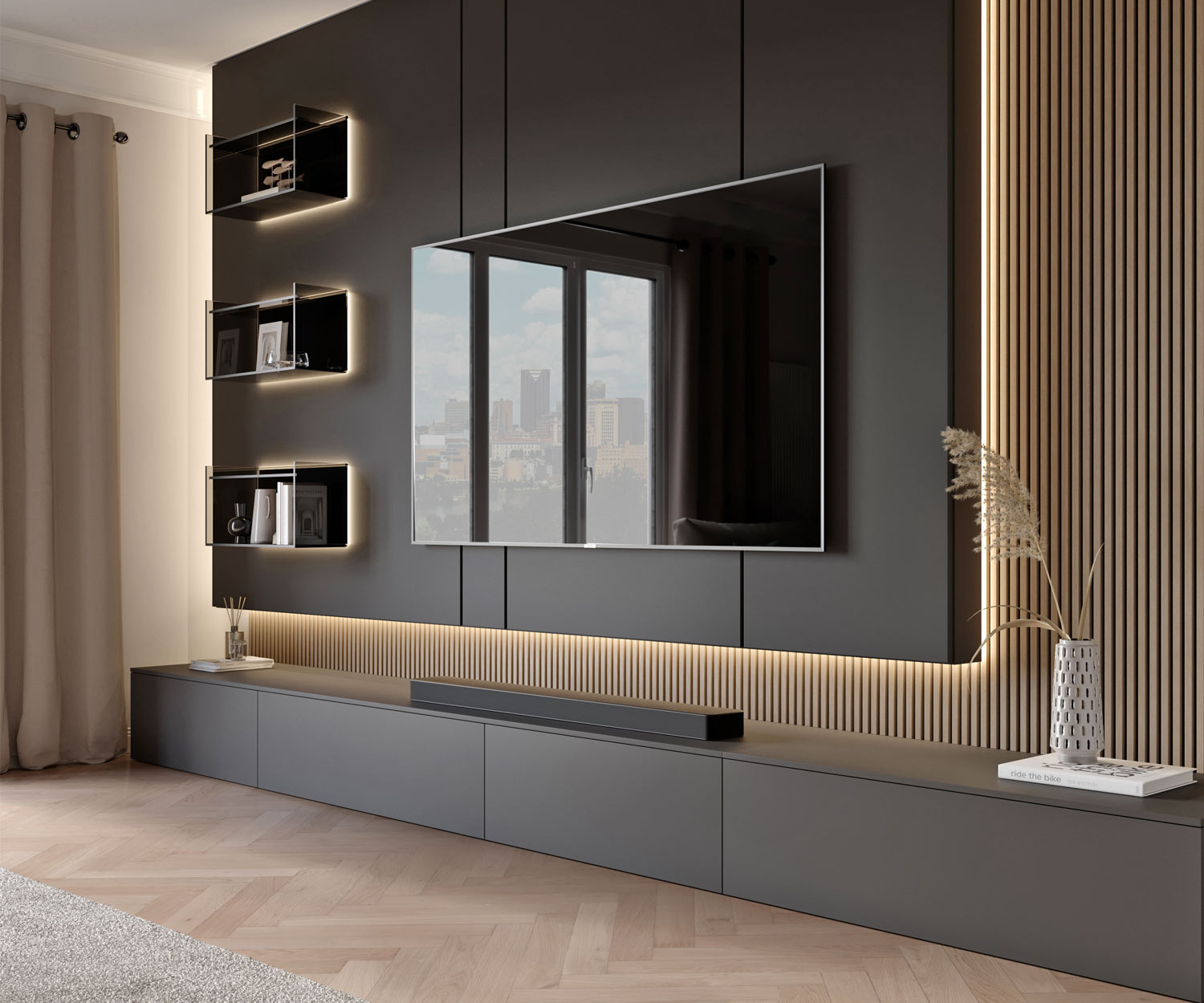 Design TV design lowboard vloermodel mat donkergrijs gelakt Design TV design lowboard vloermodel mat donkergrijs gelakt