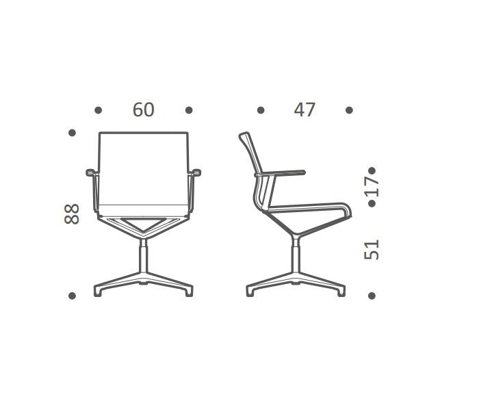 Schets van ICF Stick ETK Design bureaustoel H 37 zonder wielen