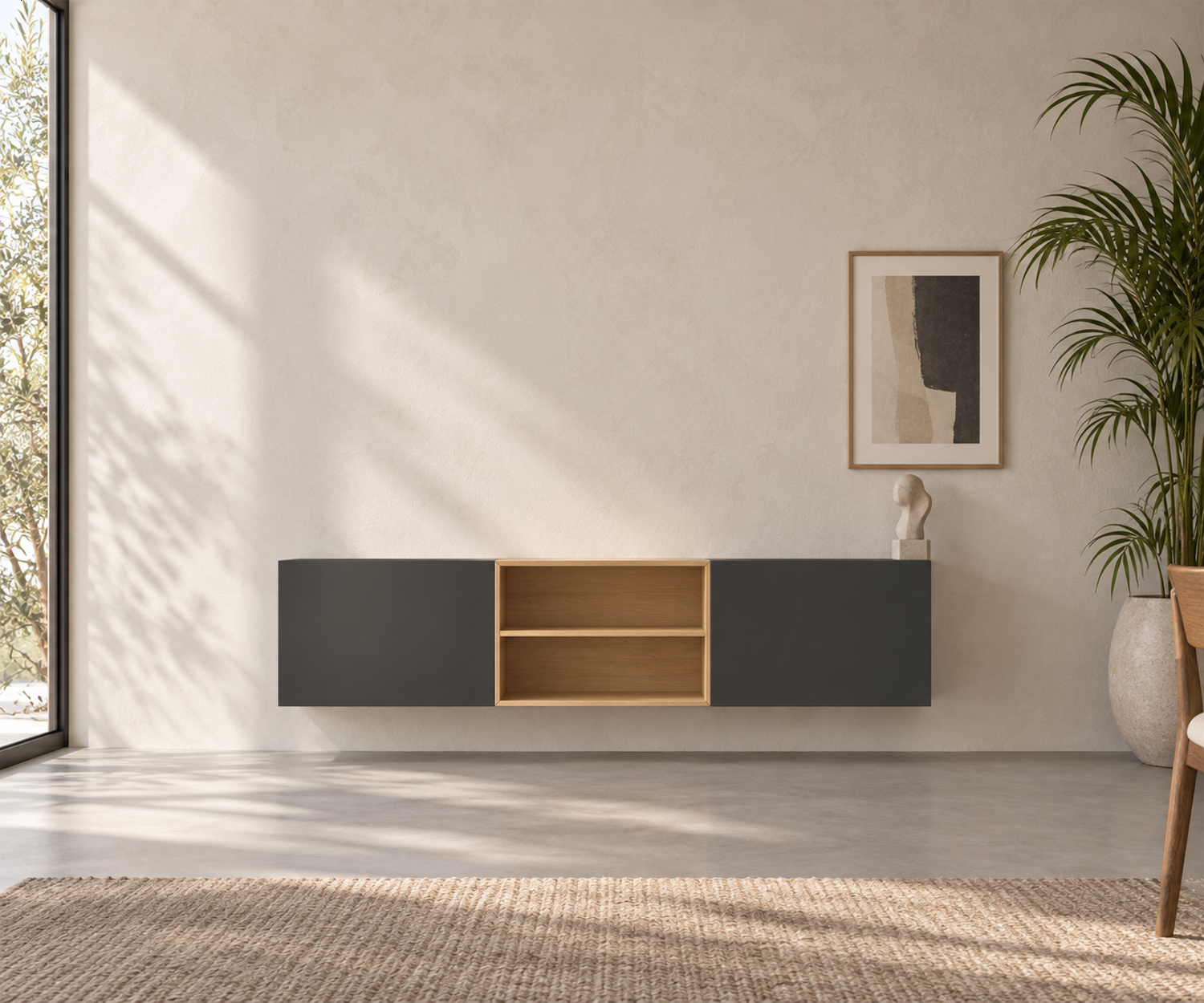 Livitalia Box 18 Wanddressoir 180 cm – Mat donkergrijs + Licht eiken Livitalia Box 18 Wanddressoir 180 cm – Mat donkergrijs + Licht eiken