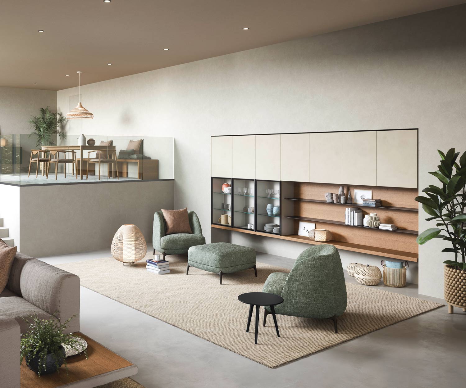 Zwarte trio design salontafel van Novamobili naast de bank Zwarte trio design salontafel van Novamobili naast de bank