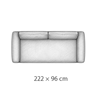 222 × 96 cm · Largeur de couchage 165 cm