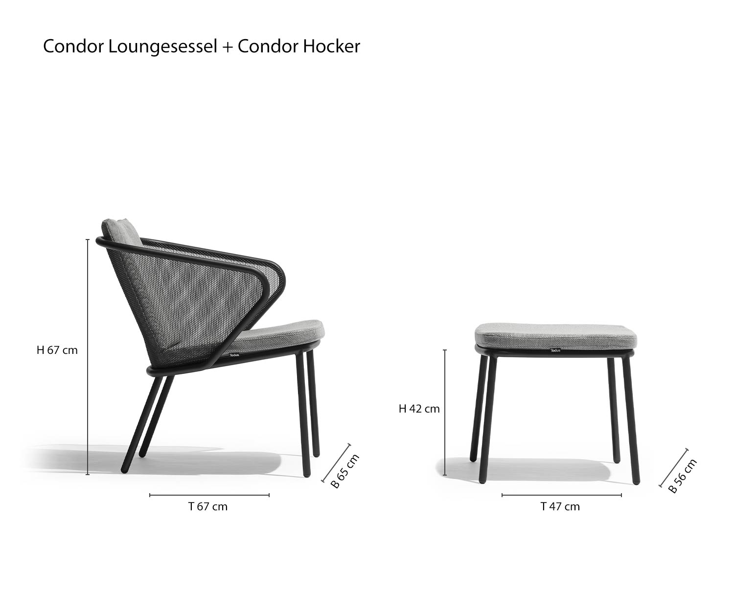 Todus Condor design loungestoel schets afmetingen maten maten