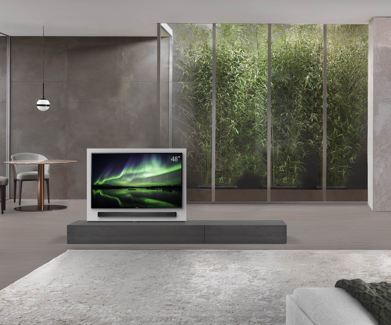 Livitalia Roto Design Lowboard Séparation de pièce avec panneau TV pivotant L150 50 H25 P47 EiGr B90re oBox Livitalia Roto Design Lowboard Séparation de pièce avec panneau TV pivotant L150 50 H25 P47 EiGr B90re oBox