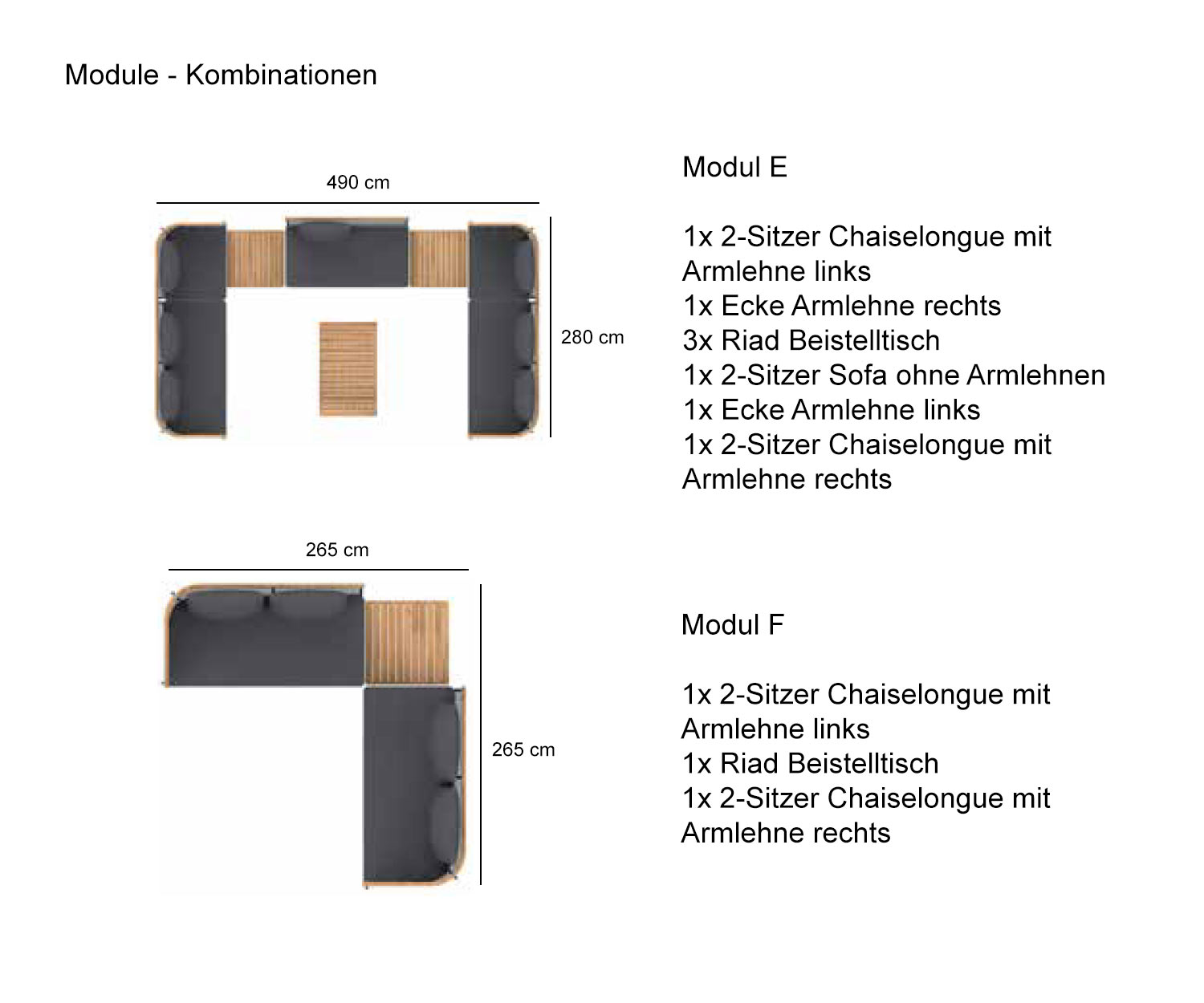 Modulecombinaties van de Oasiq Riad tuinbank Modulecombinaties van de Oasiq Riad tuinbank