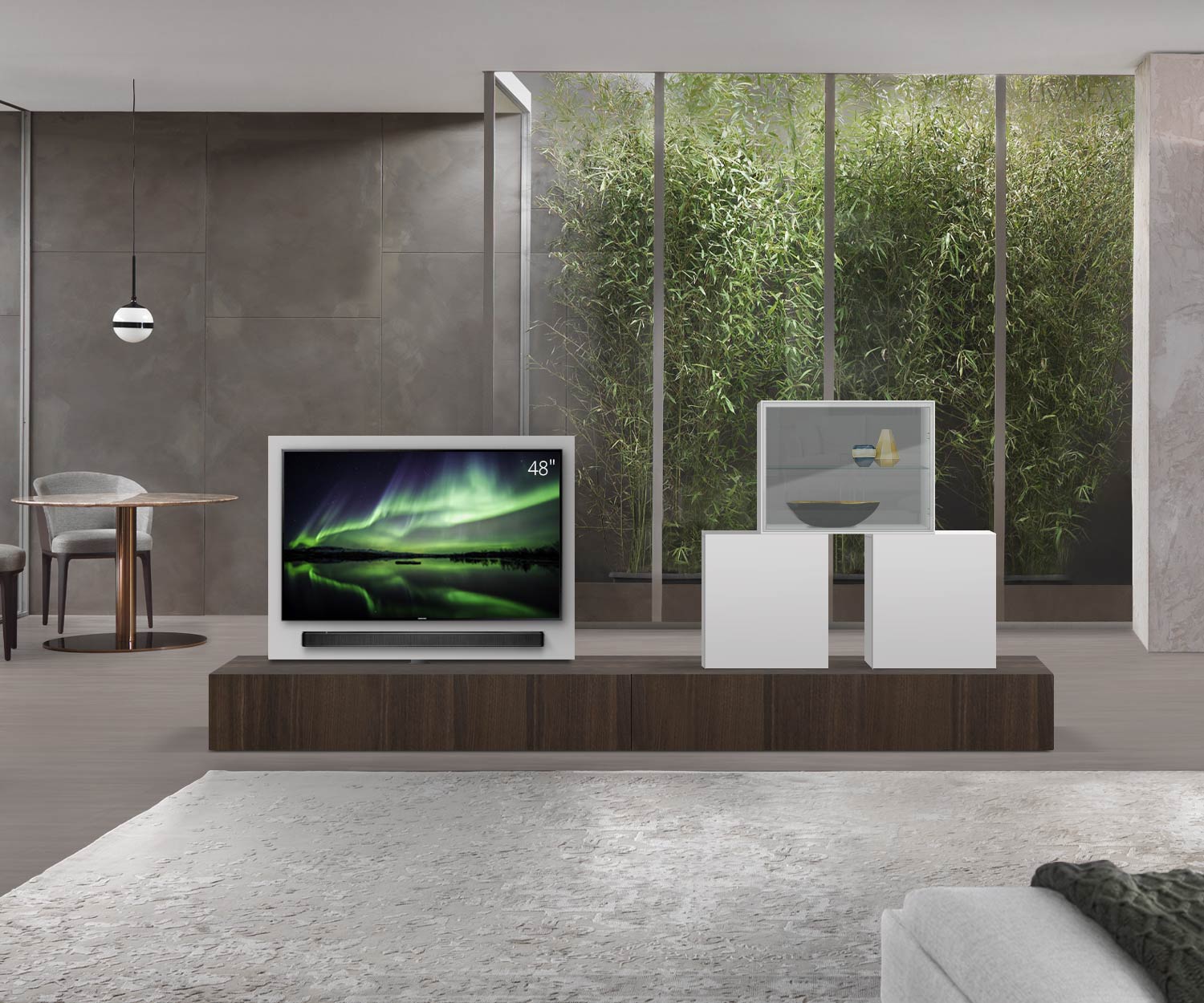 Livitalia Roto design lowboard ruimteverdeler met draaibaar TV-paneel B150 50 H33 D56 EiBr B150re mBox Livitalia Roto design lowboard ruimteverdeler met draaibaar TV-paneel B150 50 H33 D56 EiBr B150re mBox