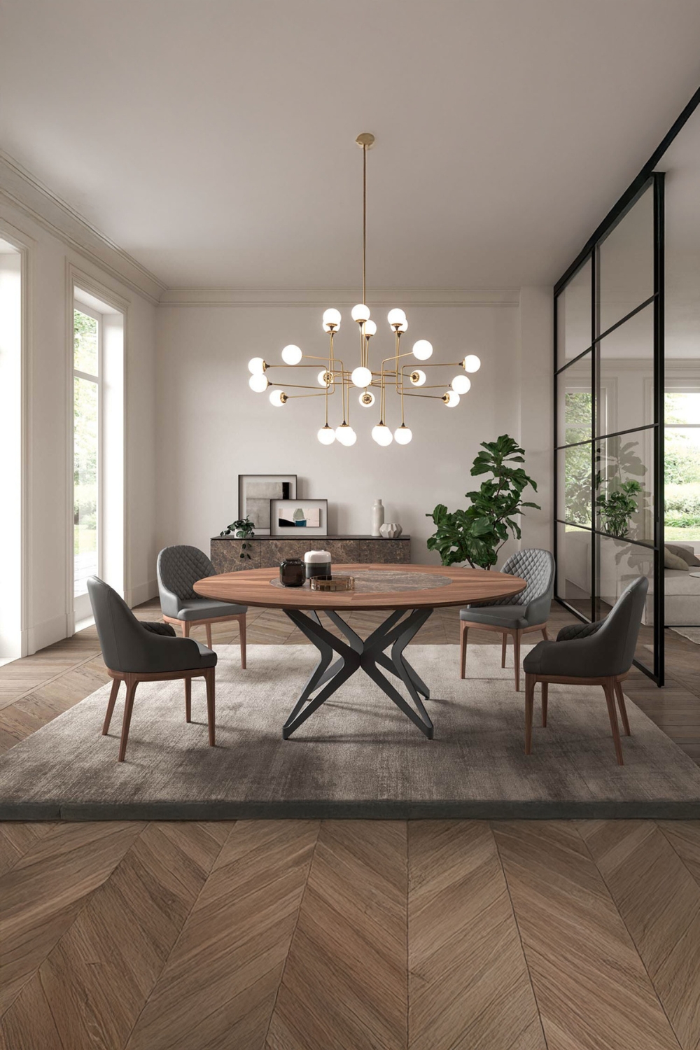 stijlvolle-eettafelgroep-in-natuurlijk-ogende-houtkleur-en-elegant-grijs