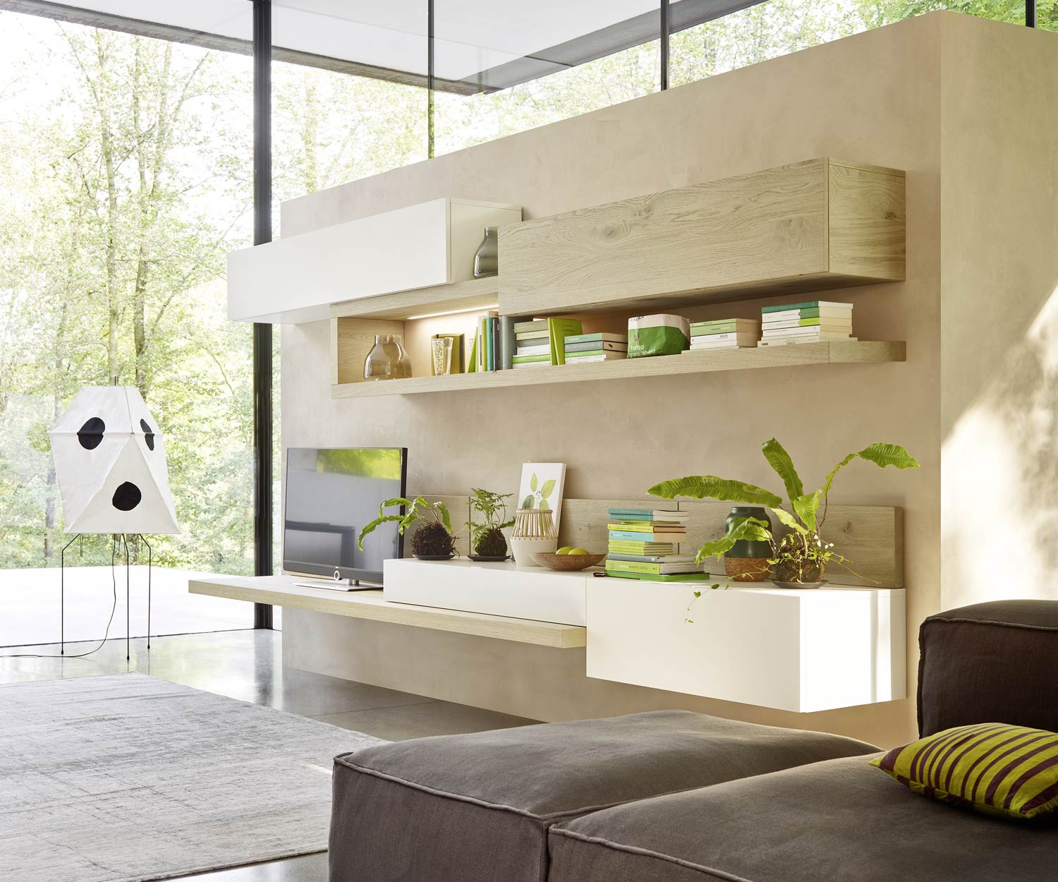 Modern Livitalia Design wandmeubel C26 in eikenfineer en mat wit Modern Livitalia Design wandmeubel C26 in eikenfineer en mat wit
