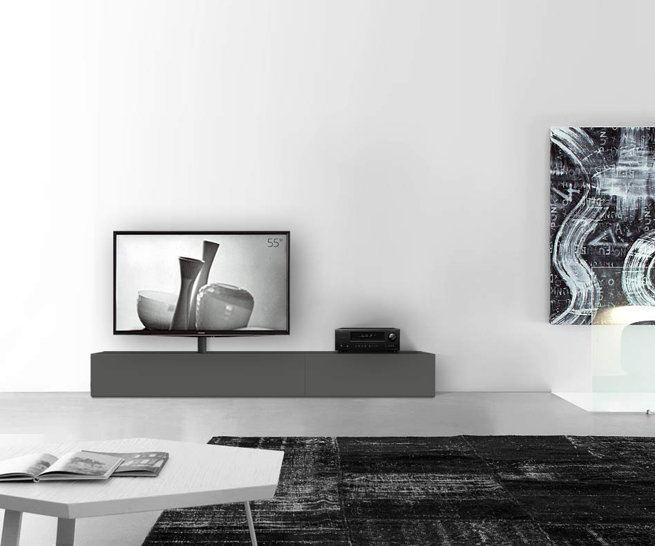 Design lowboard configurator met TV-houder basisbreedte 240 33,5 45 links mat donkergrijs
