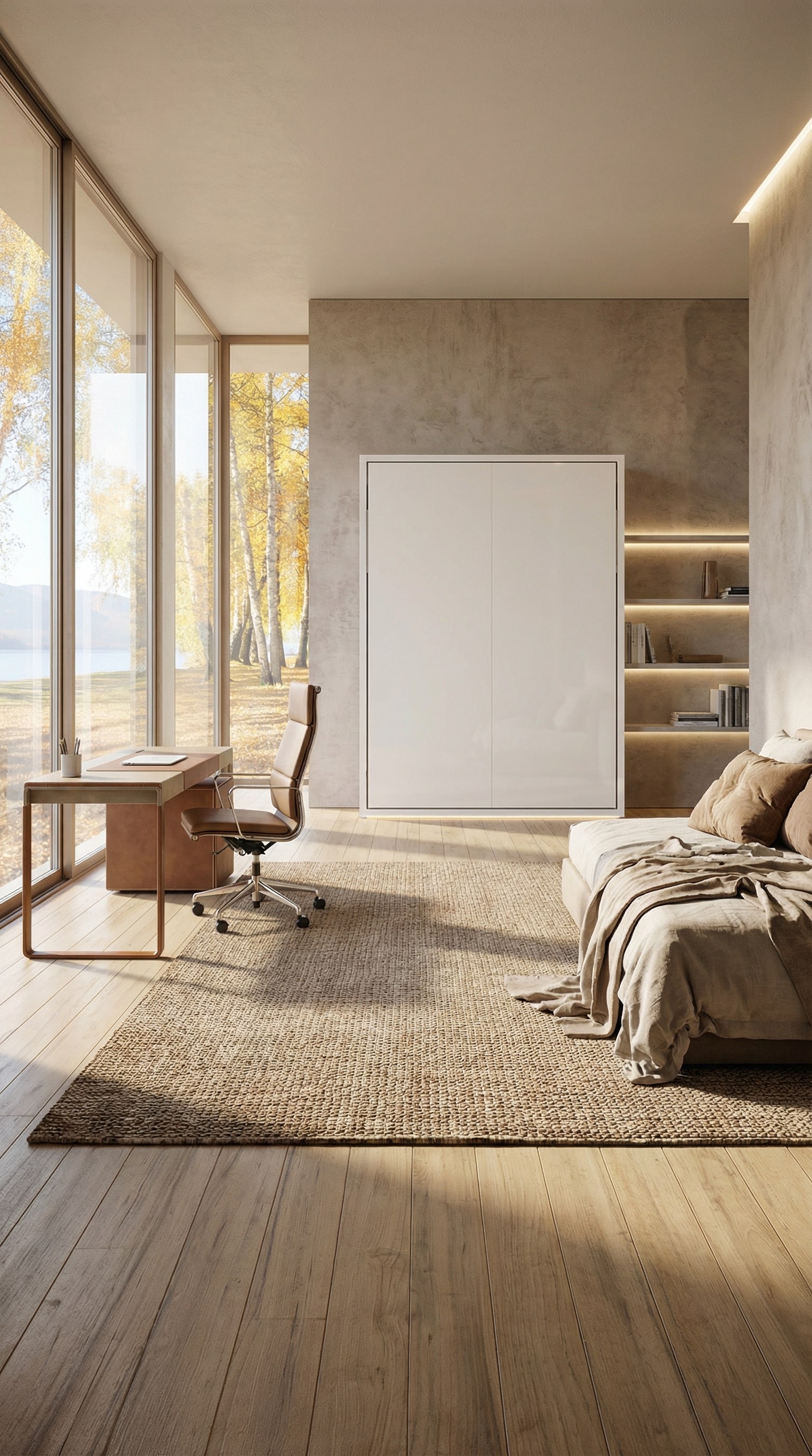 Moderne studeerkamer die door een elegant Clei Penelope 2 kastbed verandert in een volwaardige logeerkamer.