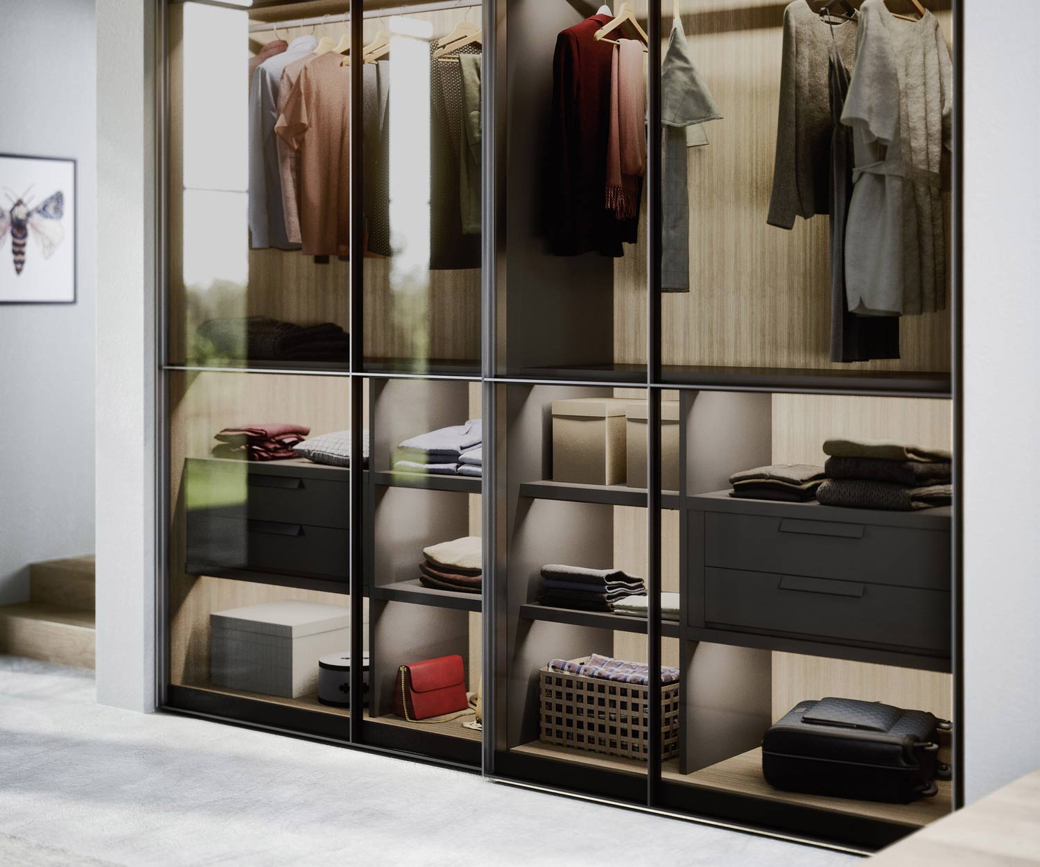 Novamobili Ontwerp kledingkast Laag getint transparant glas Novamobili Ontwerp kledingkast Laag getint transparant glas