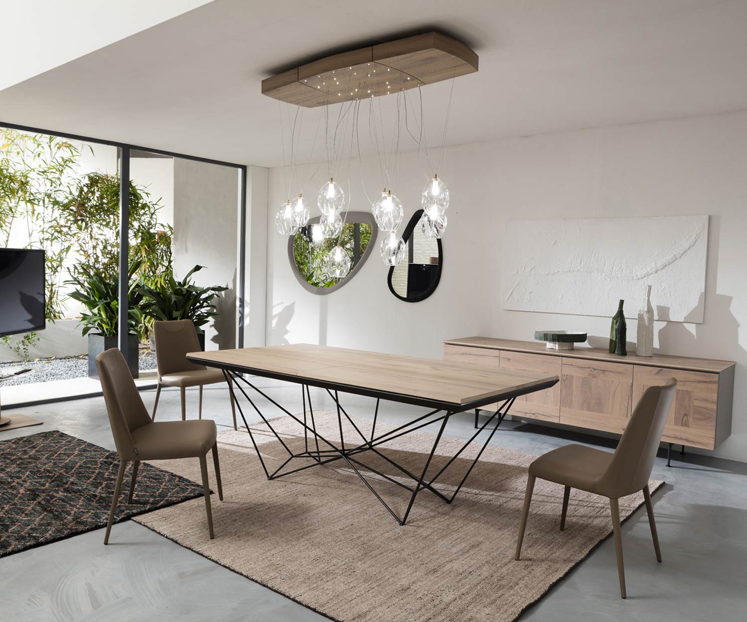 Ozzio Table de salle à manger design de haute qualité Fil8 T238 en chêne naturel extensible