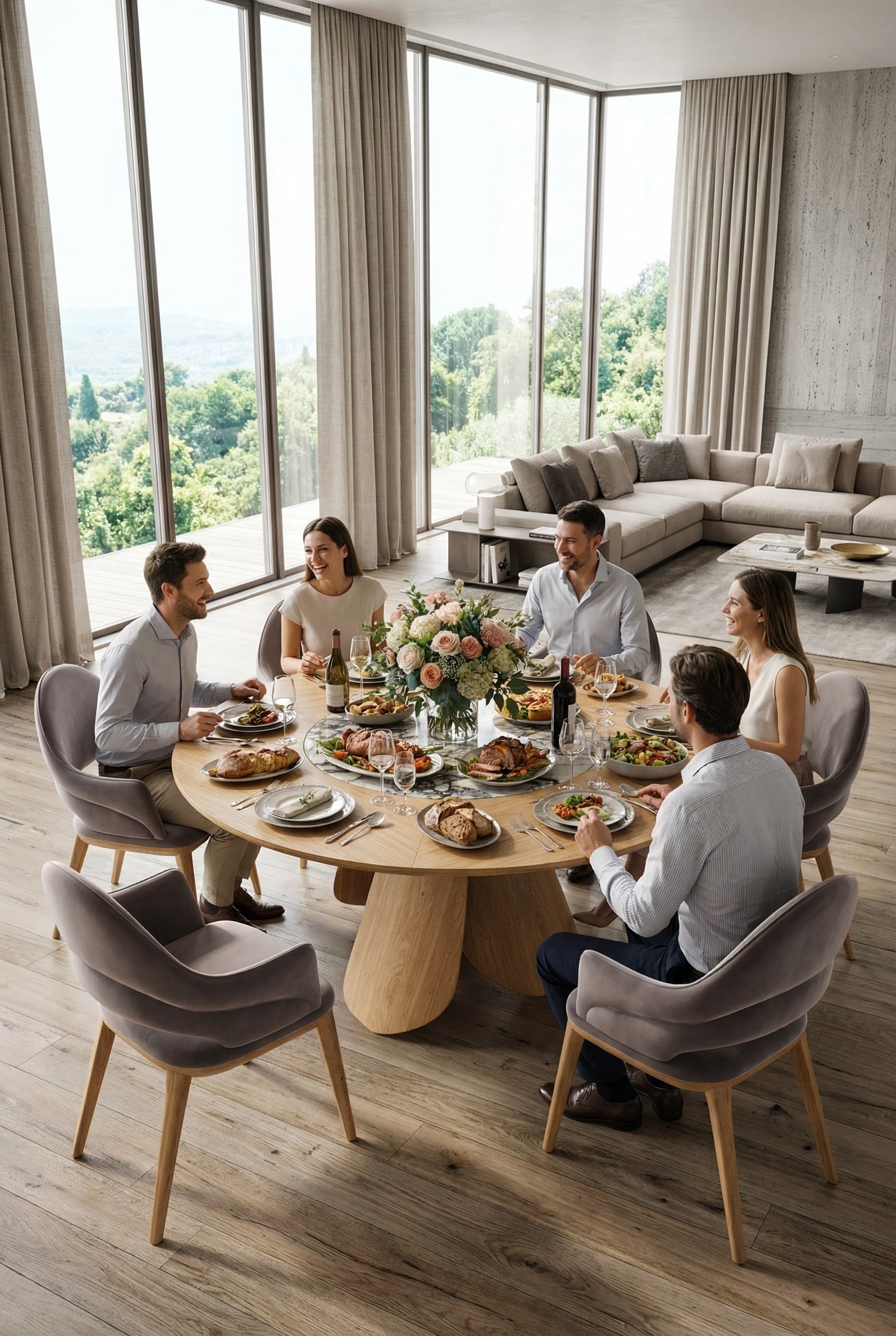 Runder Holz Esstisch Ozzio Veliero in einem modernen Esszimmer Runder Holz Esstisch Ozzio Veliero in einem modernen Esszimmer