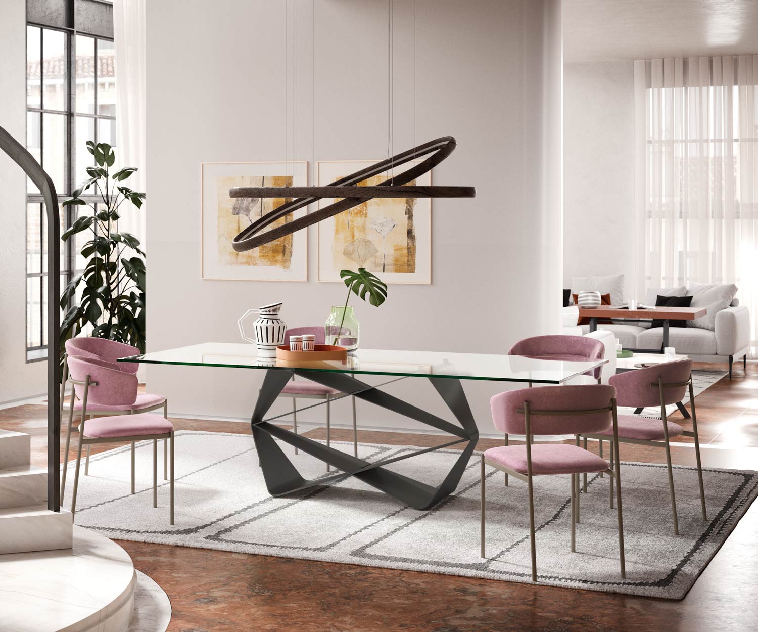 Table de salle à manger moderne en verre, rectangulaire 240 cm Table de salle à manger moderne en verre, rectangulaire 240 cm