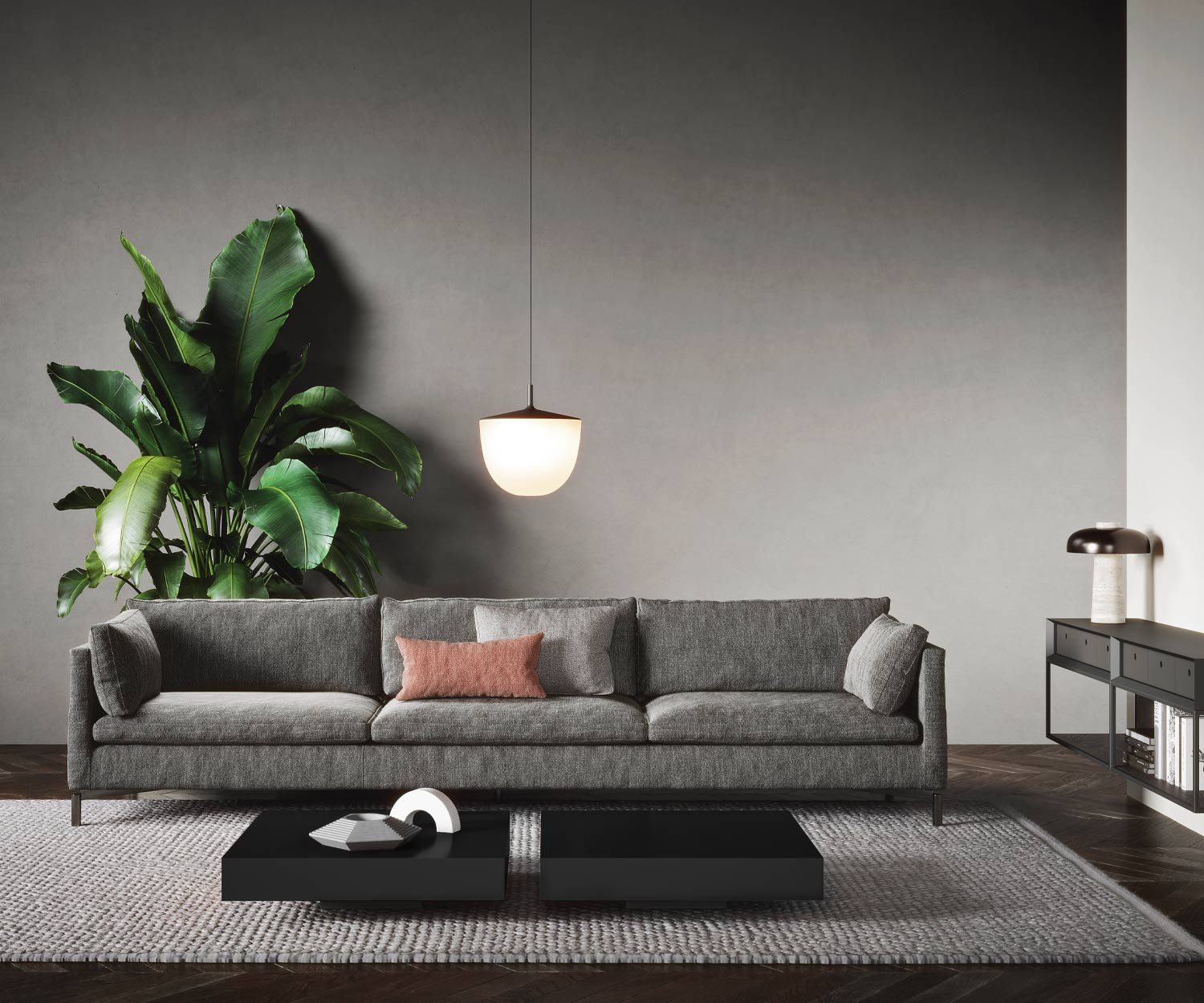 Woonkamer design salontafel in mat zwart voor de bank Woonkamer design salontafel in mat zwart voor de bank