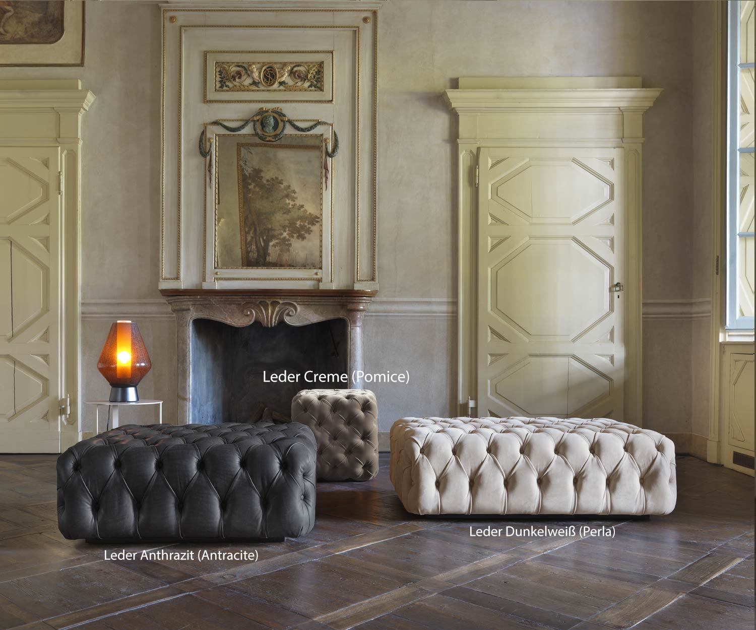 Exclusif Marelli Tabouret design Matisse en cuir crème blanc avec ensemble de canapés