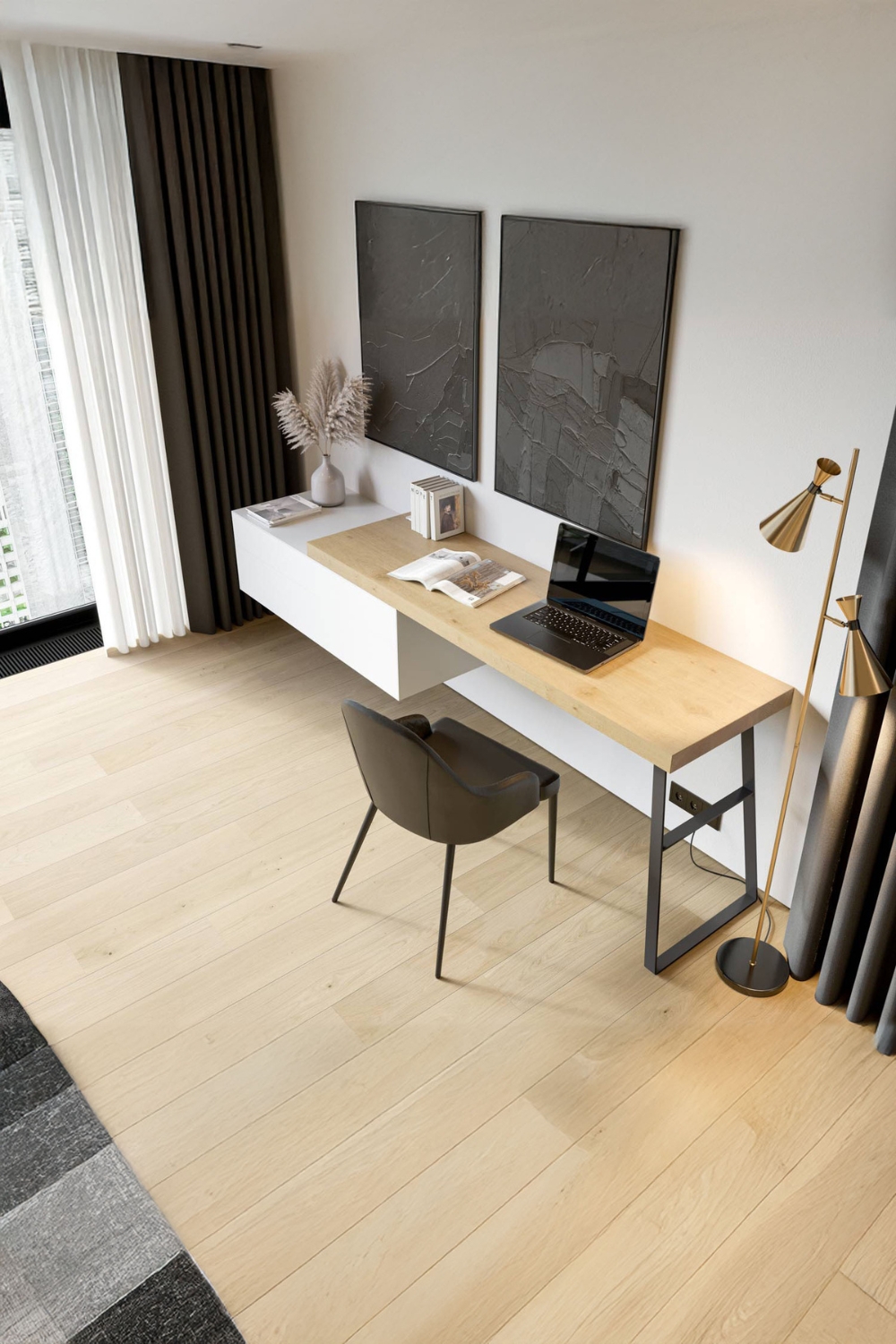 espace-de-travail-compact-avec-table-rangement-et-lumi&egrave;re-dans-une-ambiance-chaleureuse