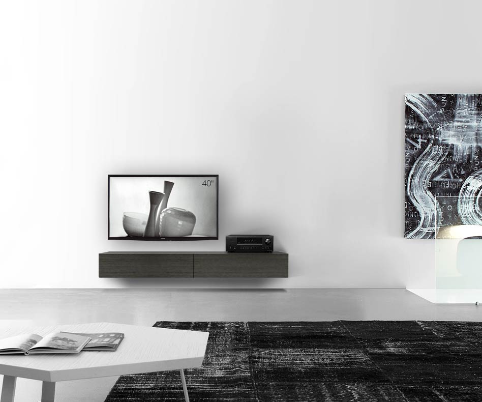 Livitalia Bois Design Lowboard Configurateur mural 180 cm 24 cm 46 cm Chêne gris