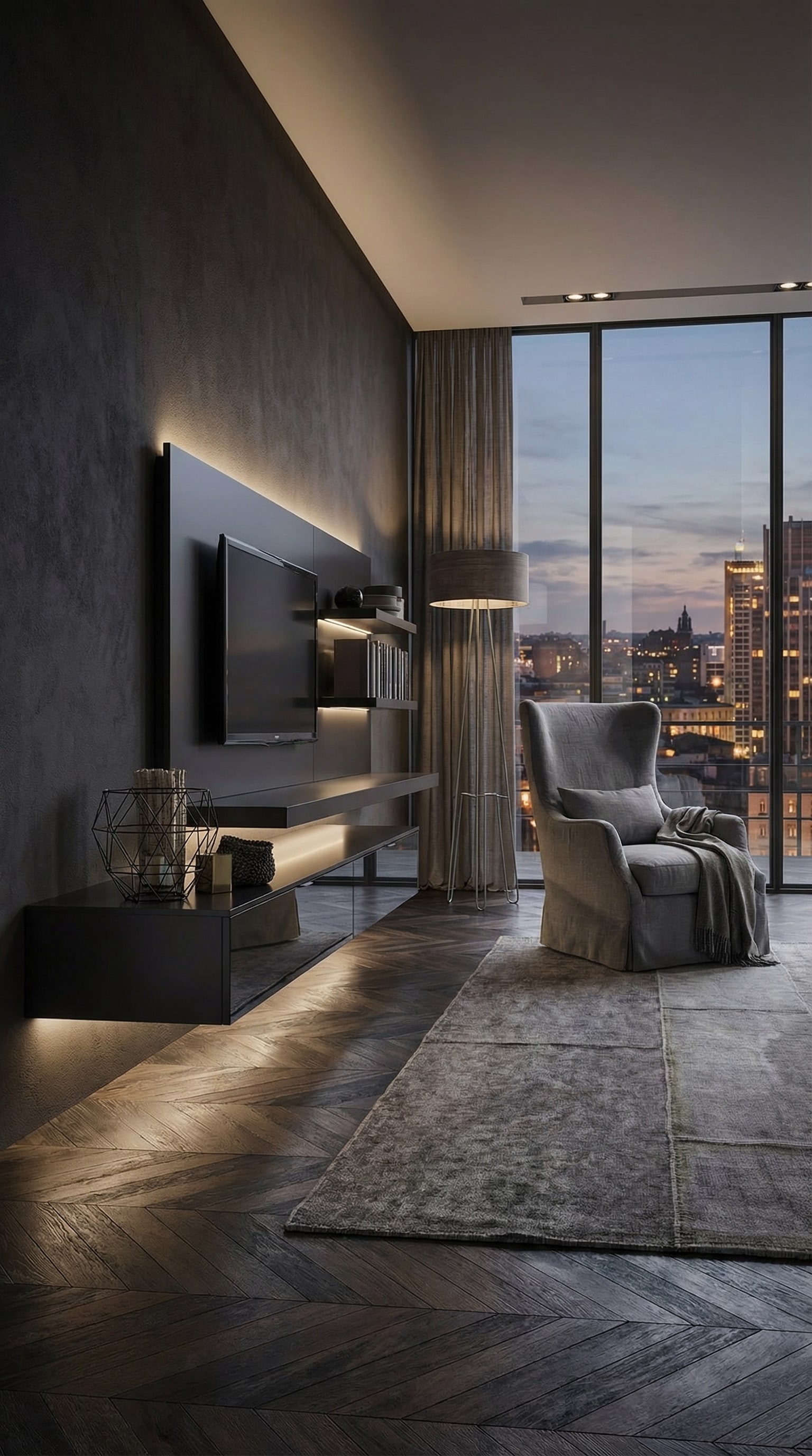 Livitalia Wohnwand C54 in dunklem Luxus-Design mit spiegelnden und matten schwarzen Oberflächen Livitalia Wohnwand C54 in dunklem Luxus-Design mit spiegelnden und matten schwarzen Oberflächen