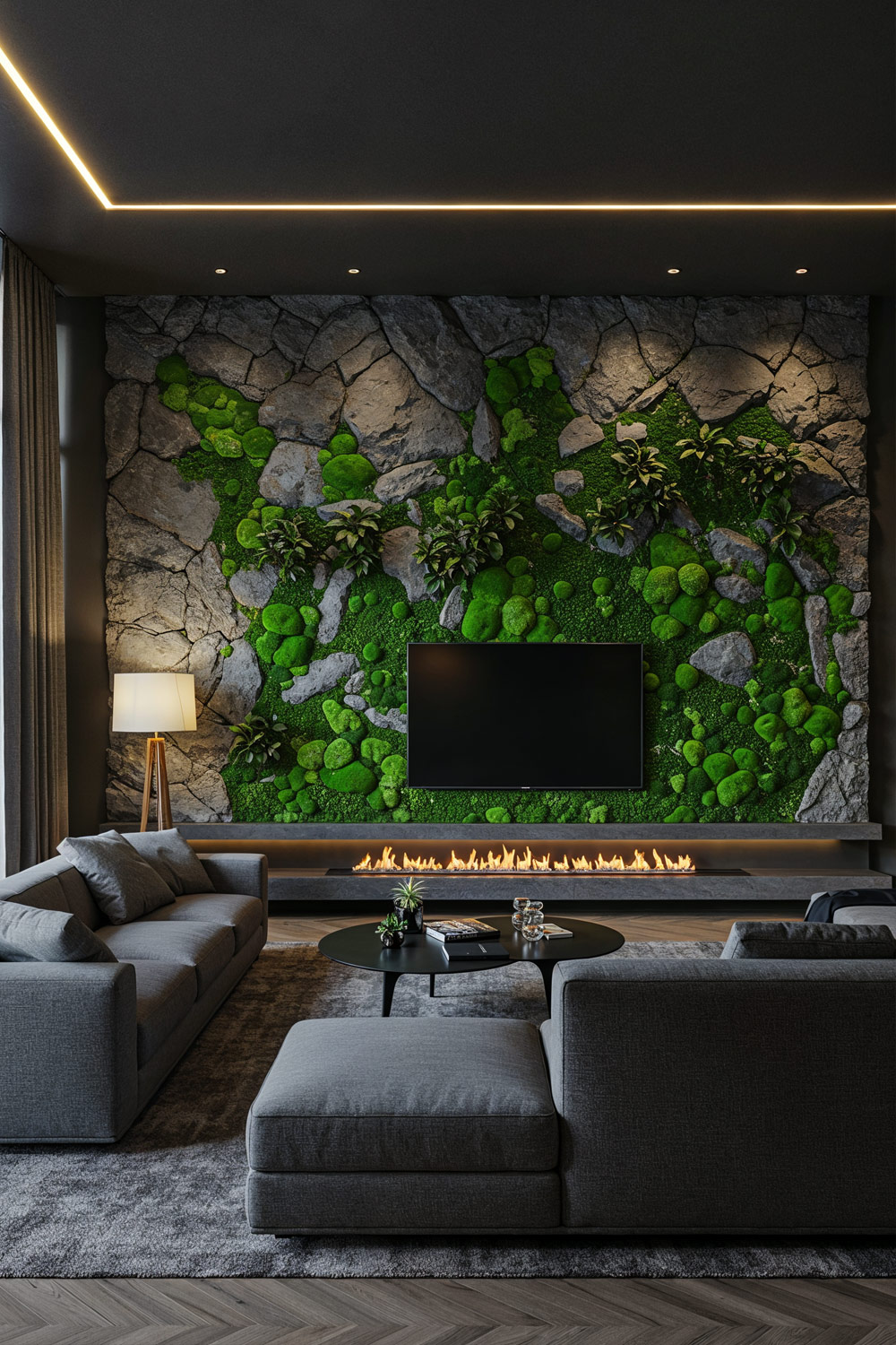 Woonkamer-met-Openhaard-geintegreerd-in-Steen-Moswand-met-Class-Sofa