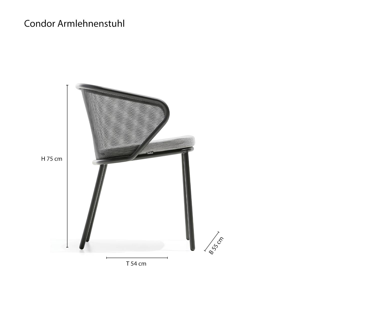 Design fauteuil Condor van Todus Afmetingen Schets Maten