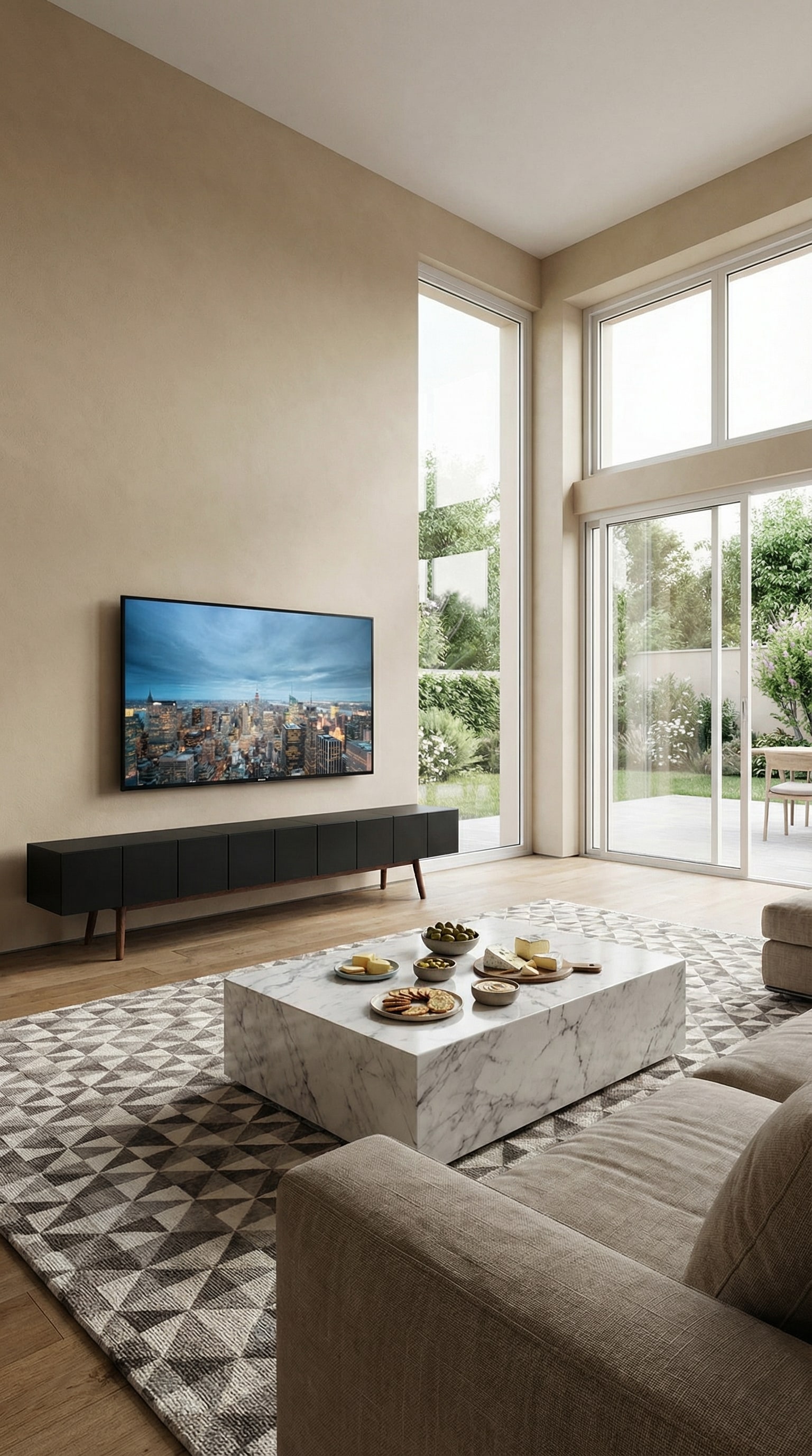 Elegant al2 Lowboard MOS-I-KO in een ruime, beige woonkamer