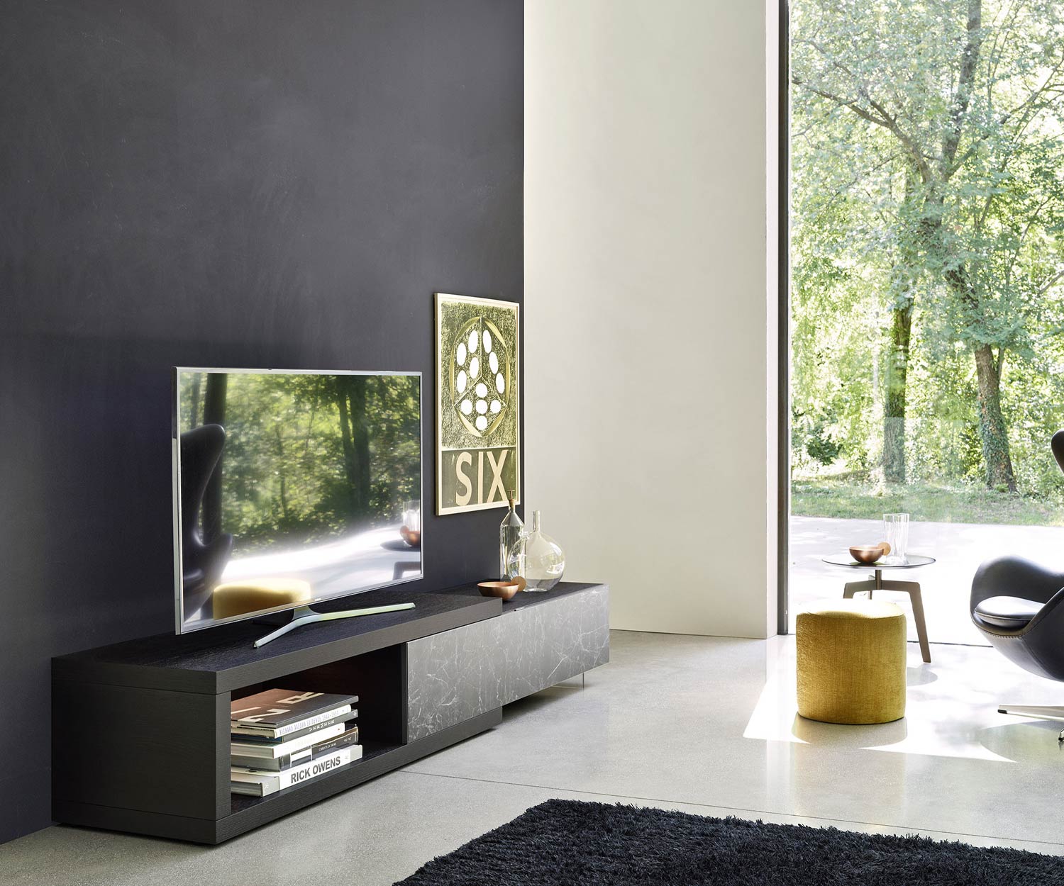 Hoogwaardige Livitalia Design wandmeubel C01 Vloerbank voor flatscreen TV Donker eiken
