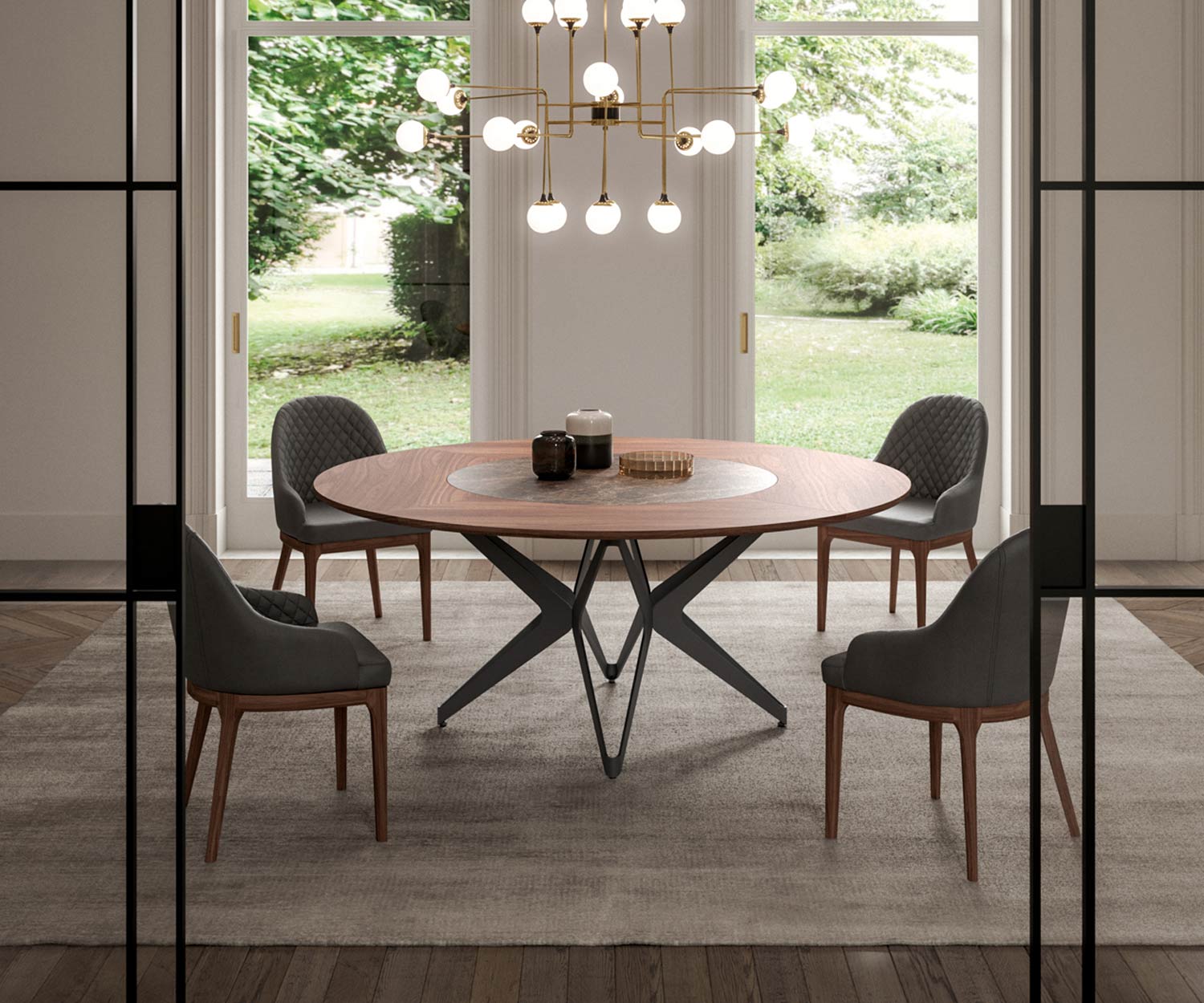 Exklsuiver Design Table à manger ronde avec plateau de table Emperador verre céramique Exklsuiver Design Table à manger ronde avec plateau de table Emperador verre céramique
