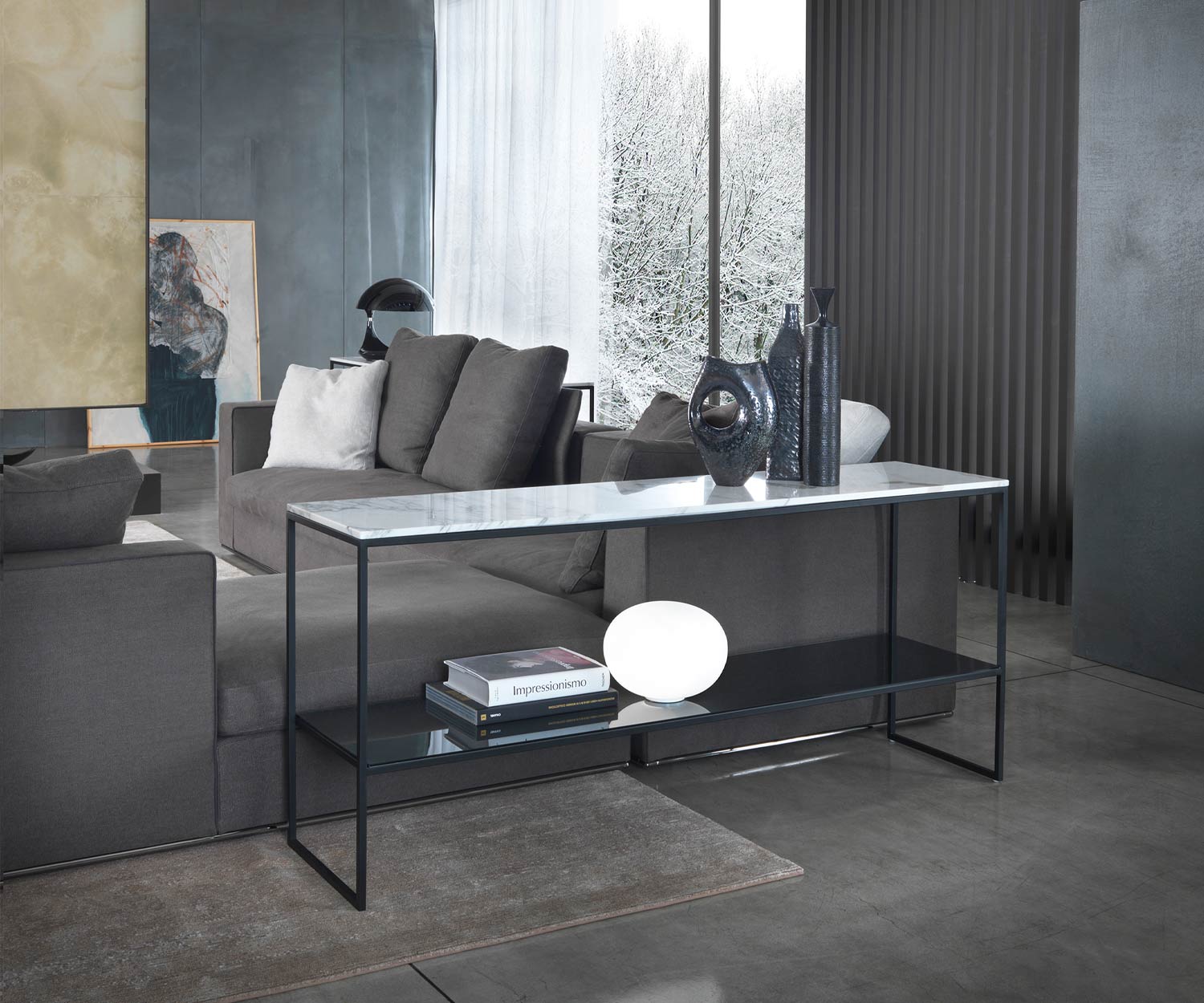 Moderne Marelli Console design Frame Carrara Plateau en marbre Salon Moderne Marelli Console design Frame Carrara Plateau en marbre Salon