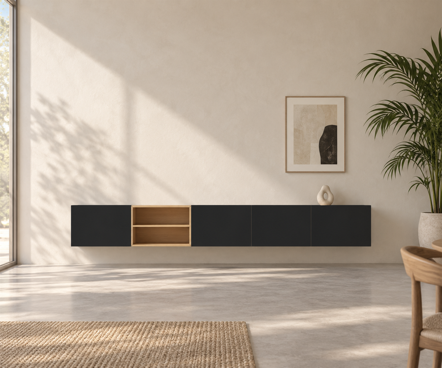 Livitalia Box 18 Wanddressoir 300 cm – Mat zwart + Licht eiken Livitalia Box 18 Wanddressoir 300 cm – Mat zwart + Licht eiken
