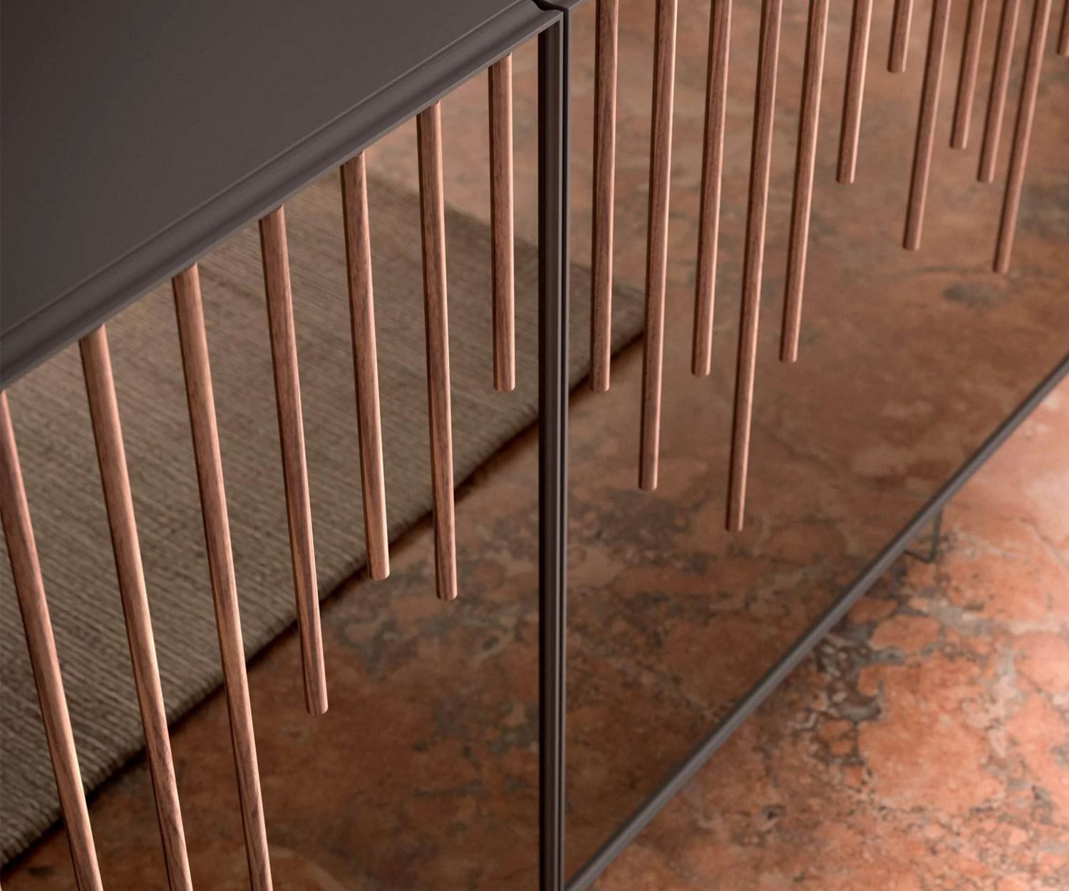 Buffet design avec miroir verre front fumé Buffet design avec miroir verre front fumé