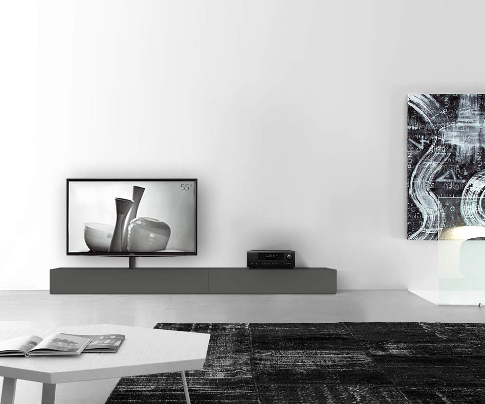 Design lowboard configurator met TV-houder basisbreedte 270 25,5 54,6 links mat donkergrijs