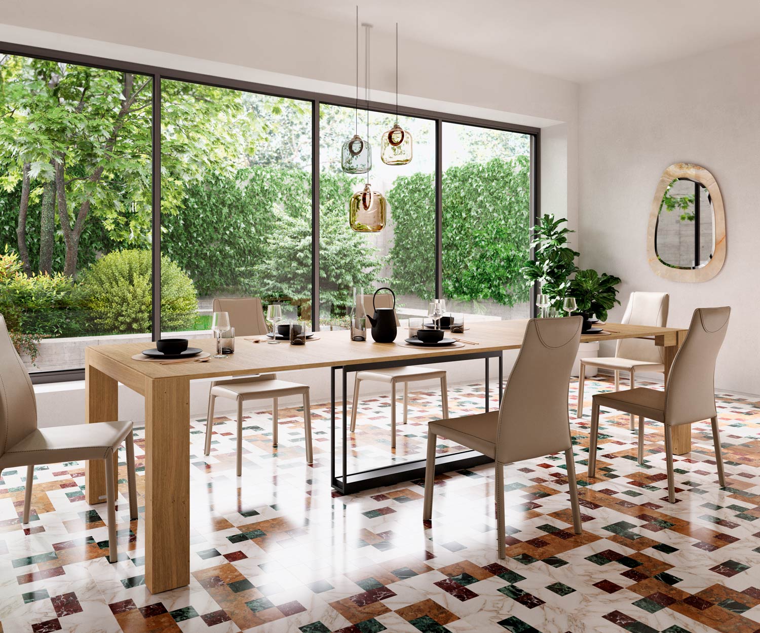 OzzioA3 Table de salle à manger extensible pieds carrés OzzioA3 Table de salle à manger extensible pieds carrés