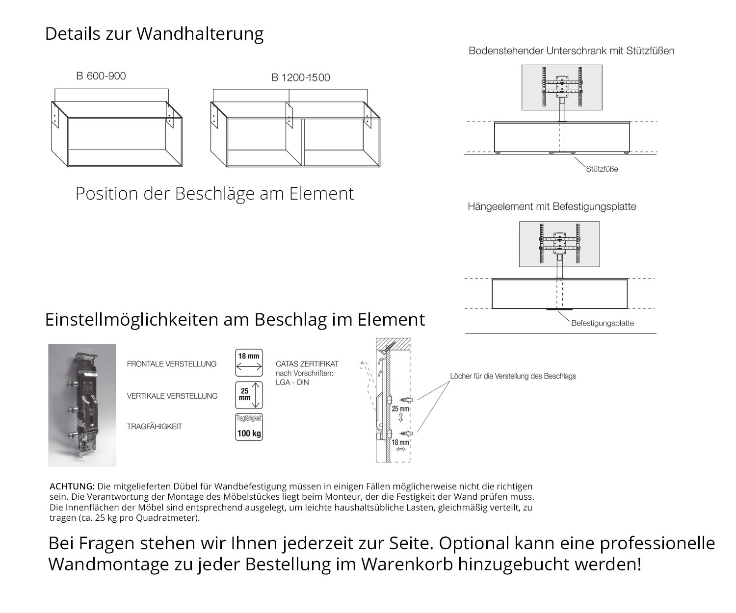Livitalia Vesa design lowboard configurator montage-instructies voor muurbeugels Livitalia Vesa design lowboard configurator montage-instructies voor muurbeugels