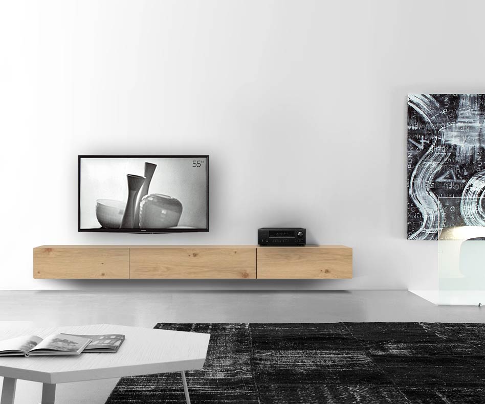 Livitalia Bois Design Lowboard Configurateur mural 300 cm 32 cm 56 cm Chêne clair Livitalia Table basse en bois Configurateur mural 300 cm 32 cm 56 cm Chêne clair