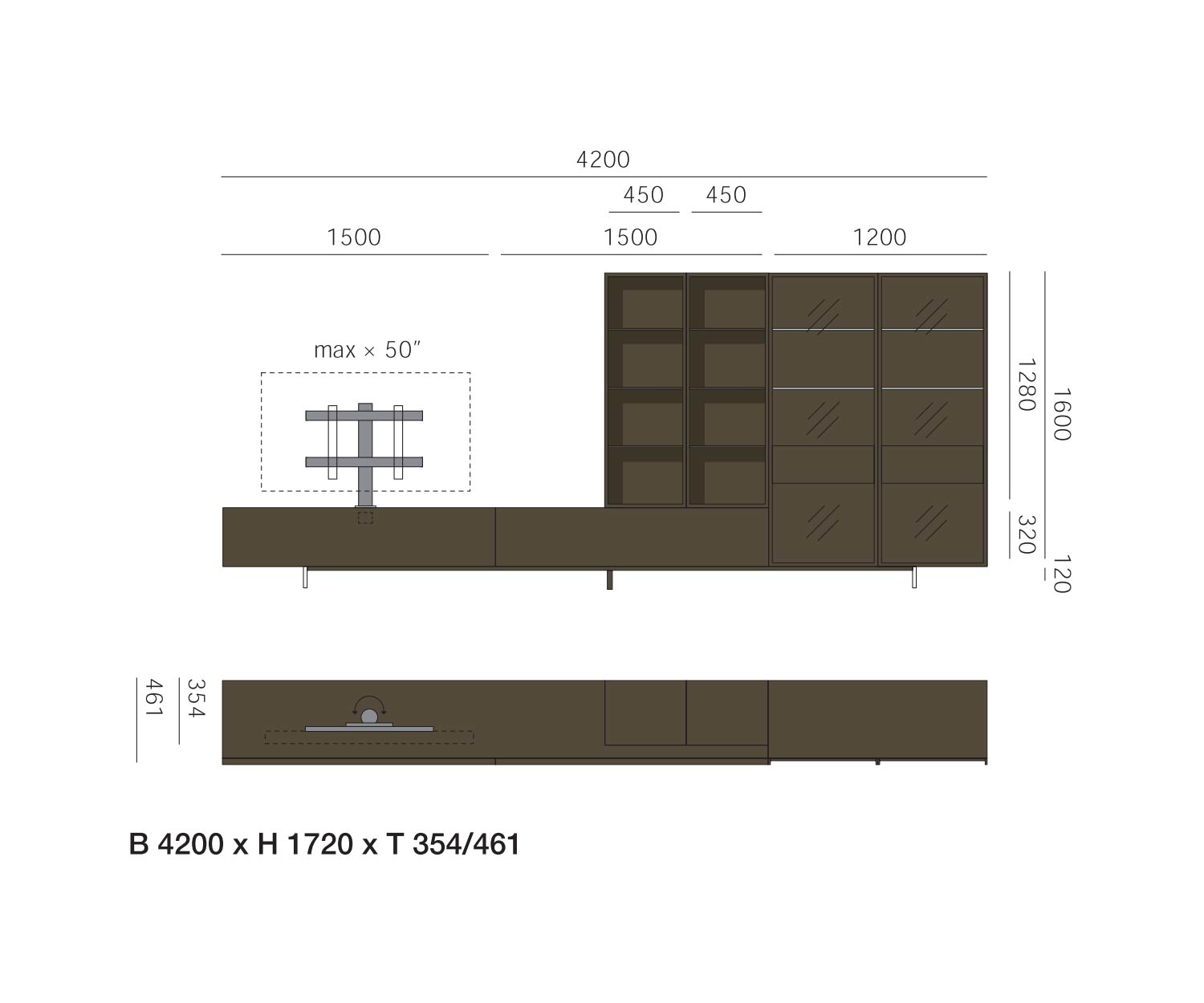 Livitalia Design wandmeubel C43 Afmetingen Schets Maten Livitalia Design wandmeubel C43 Afmetingen Schets Maten