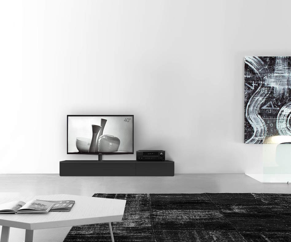 Design lowboard configurator met TV-beugel basisbreedte 180 25,5 45 links matzwart
