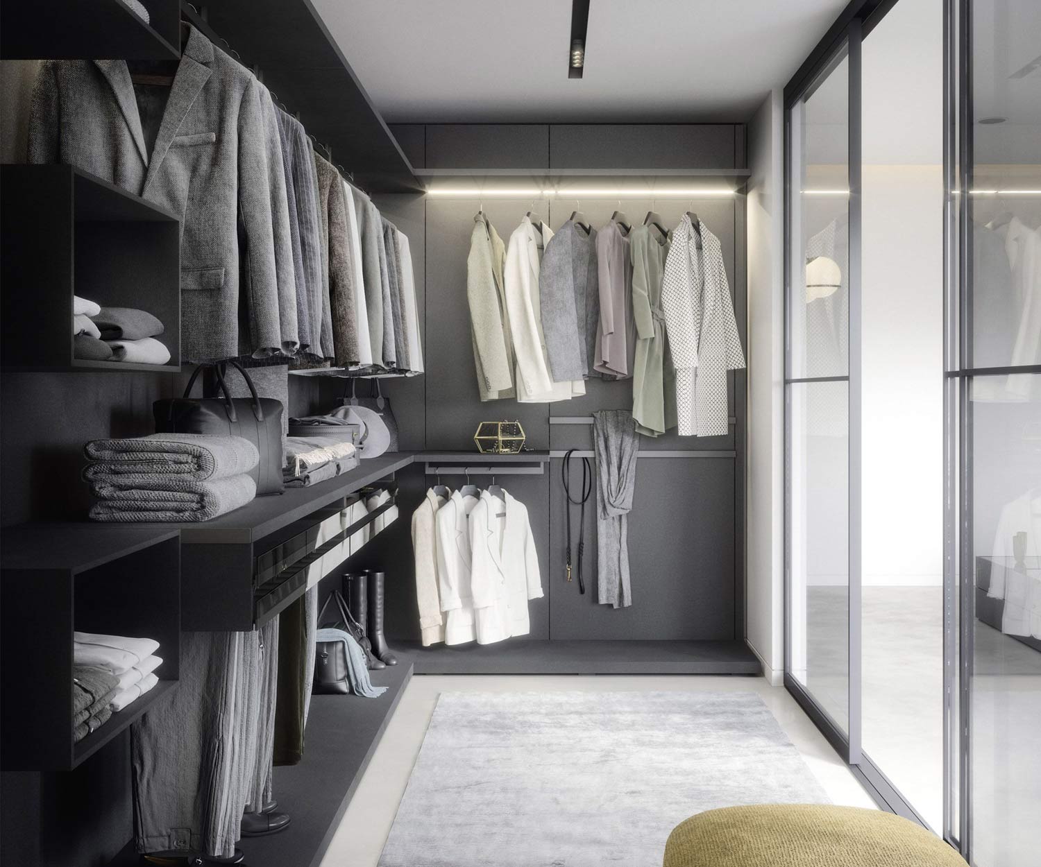 Walk In Closet Dressingroomr luxe sombre avec lumière LED personnalisée Walk In Closet Dressingroomr luxe sombre avec lumière LED personnalisée