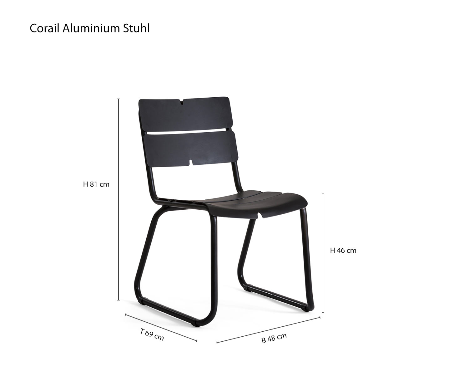 Chaise de balcon design Corail de Oasiq Tailles Indications des tailles Esquisse Dimensions Chaise de balcon design Corail de Oasiq Tailles Indications des tailles Esquisse Dimensions