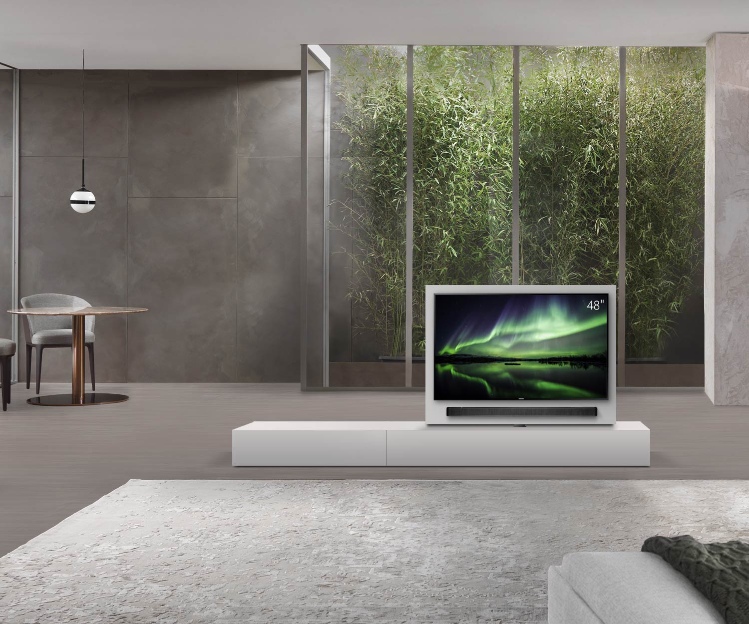 Livitalia Roto Design Lowboard Séparation de pièce avec panneau TV pivotant L150 50 H25 P47 ArticoM B90li oBox