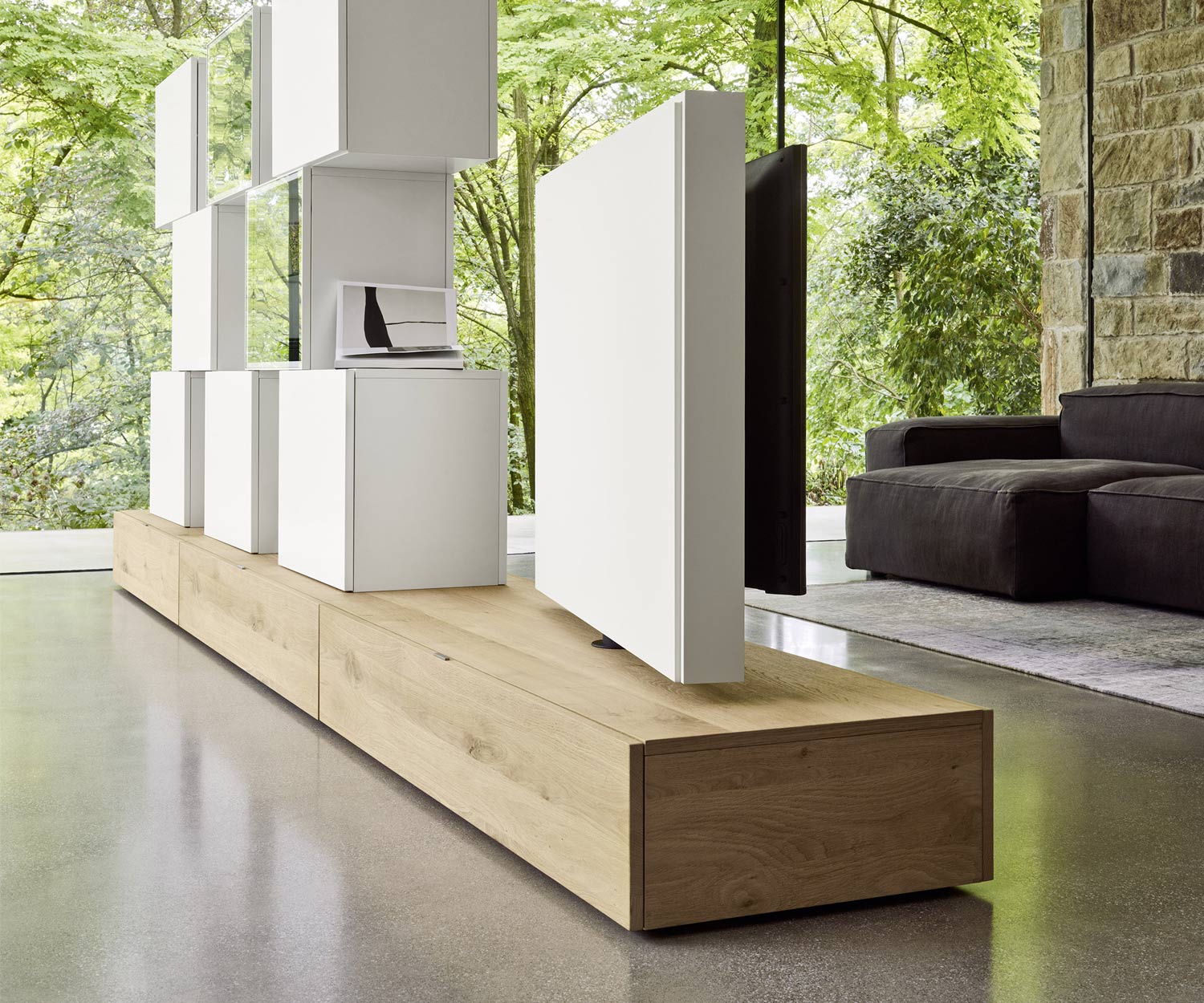 Lowboard-kamerscherm van hoge kwaliteit met houten achterwand in mat wit Lowboard-kamerscherm van hoge kwaliteit met houten achterwand in mat wit