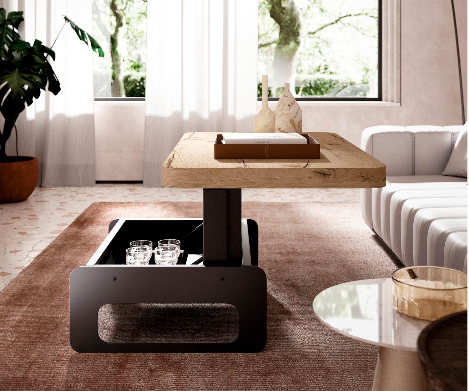 OzzioBell Design salontafel in hoogte verstelbaar met opbergvak