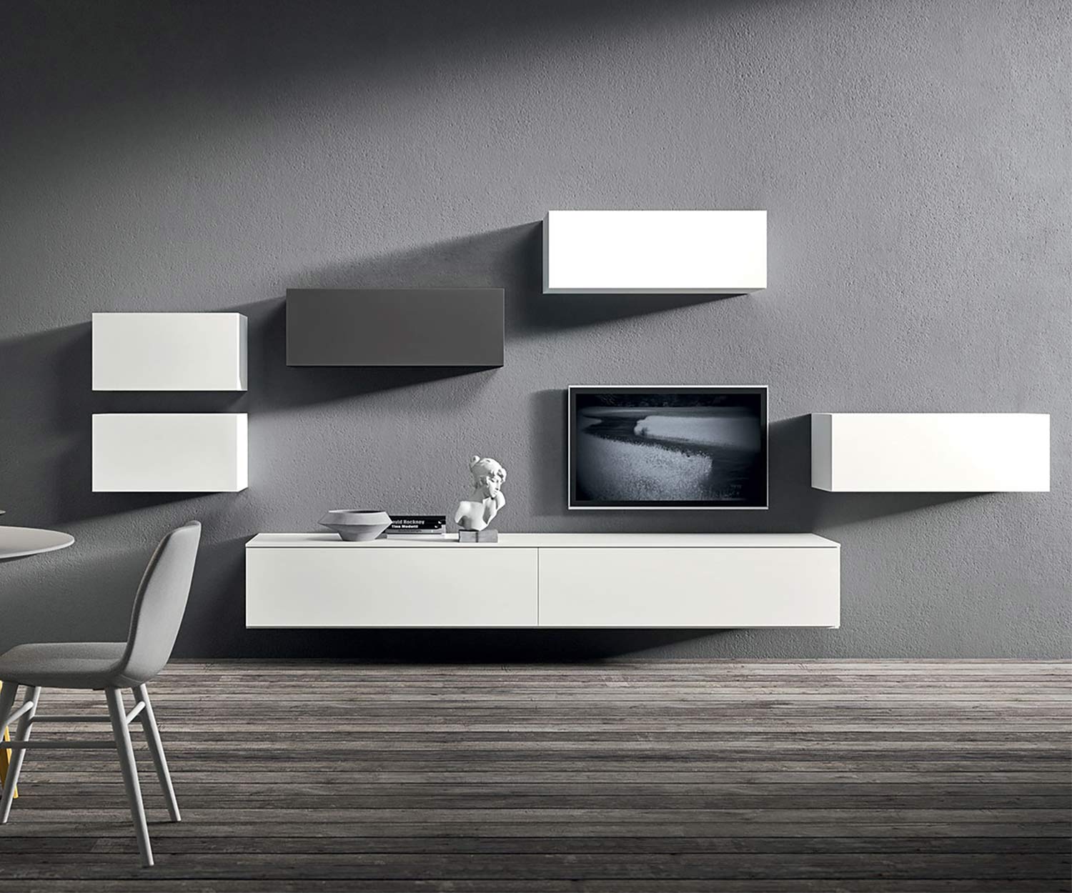 Hoogwaardige design woonkamer hangelementen hoogglans in wit Hoogwaardige design woonkamer hangelementen hoogglans in wit
