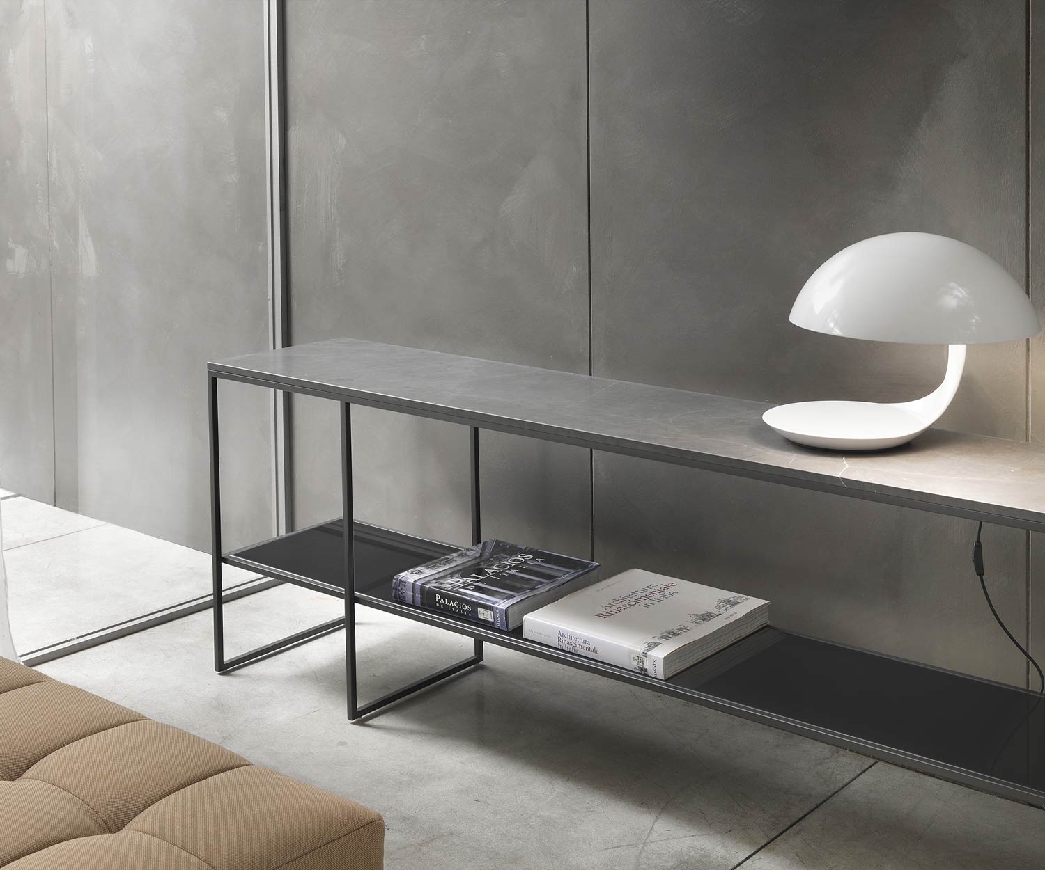 Haute qualité Marelli Console Frame Marbre Gris Plateau de table Verre Sous-plateau Haute qualité Marelli Console Frame Marbre Gris Plateau de table Verre Sous-plateau