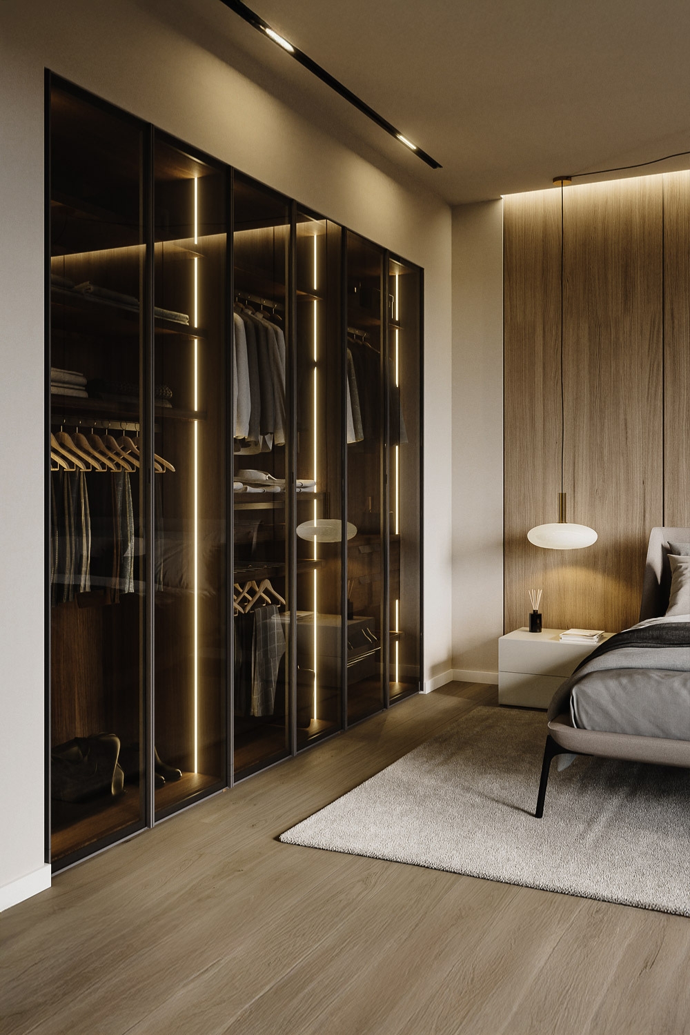 armoire avec portes transparentes &agrave; c&ocirc;t&eacute; de meubles de chambre d&eacute;gageant de la l&eacute;g&egrave;ret&eacute;