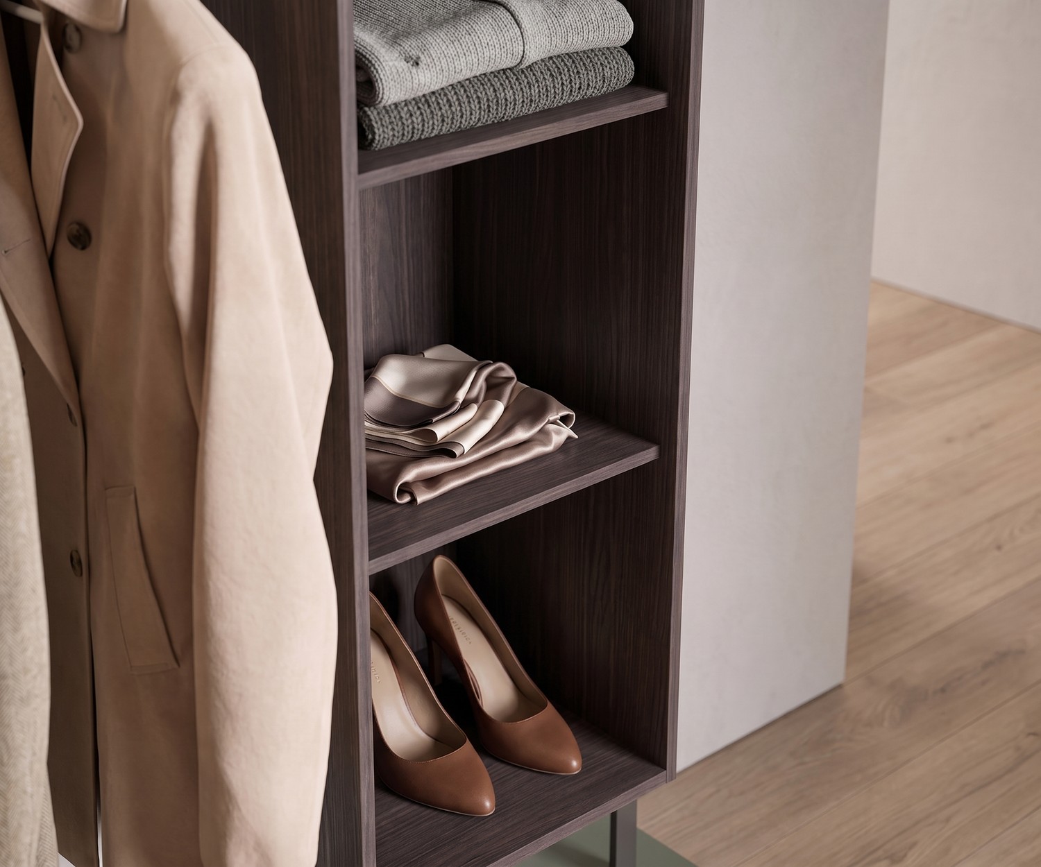 Novamobili Easy 4 commode met garderoberek Hal commode met garderobe Easy 4, saliegroen design kledingrek met lades en legplanken in een minimalistische stijl