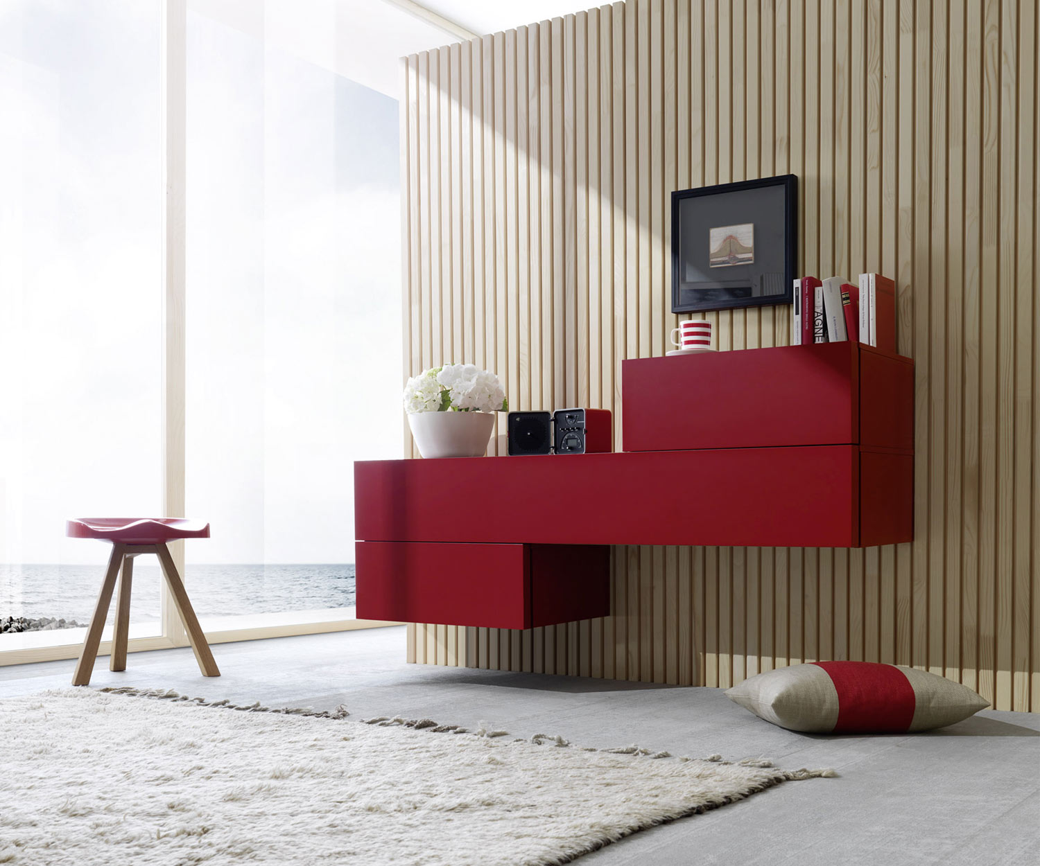 Exclusieve Livitalia Valeo design wandcommode in rood Exclusieve Livitalia Valeo design wandcommode in rood