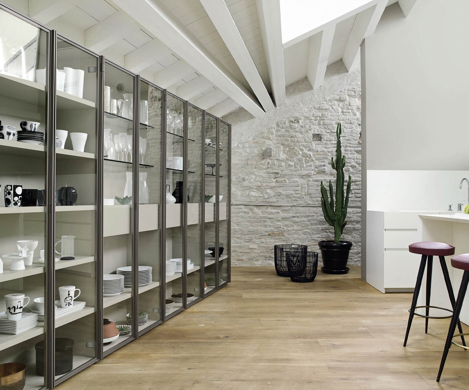 Bibliothèque moderne Livitalia avec vitrine en verre C63 Bibliothèque moderne Livitalia avec vitrine en verre C63